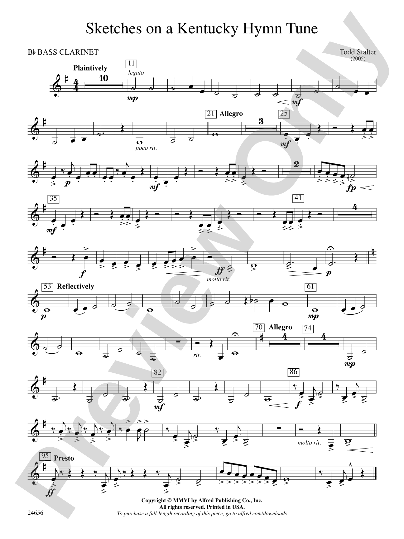 Sketches on a Kentucky Hymn Tune: B-flat Bass Clarinet