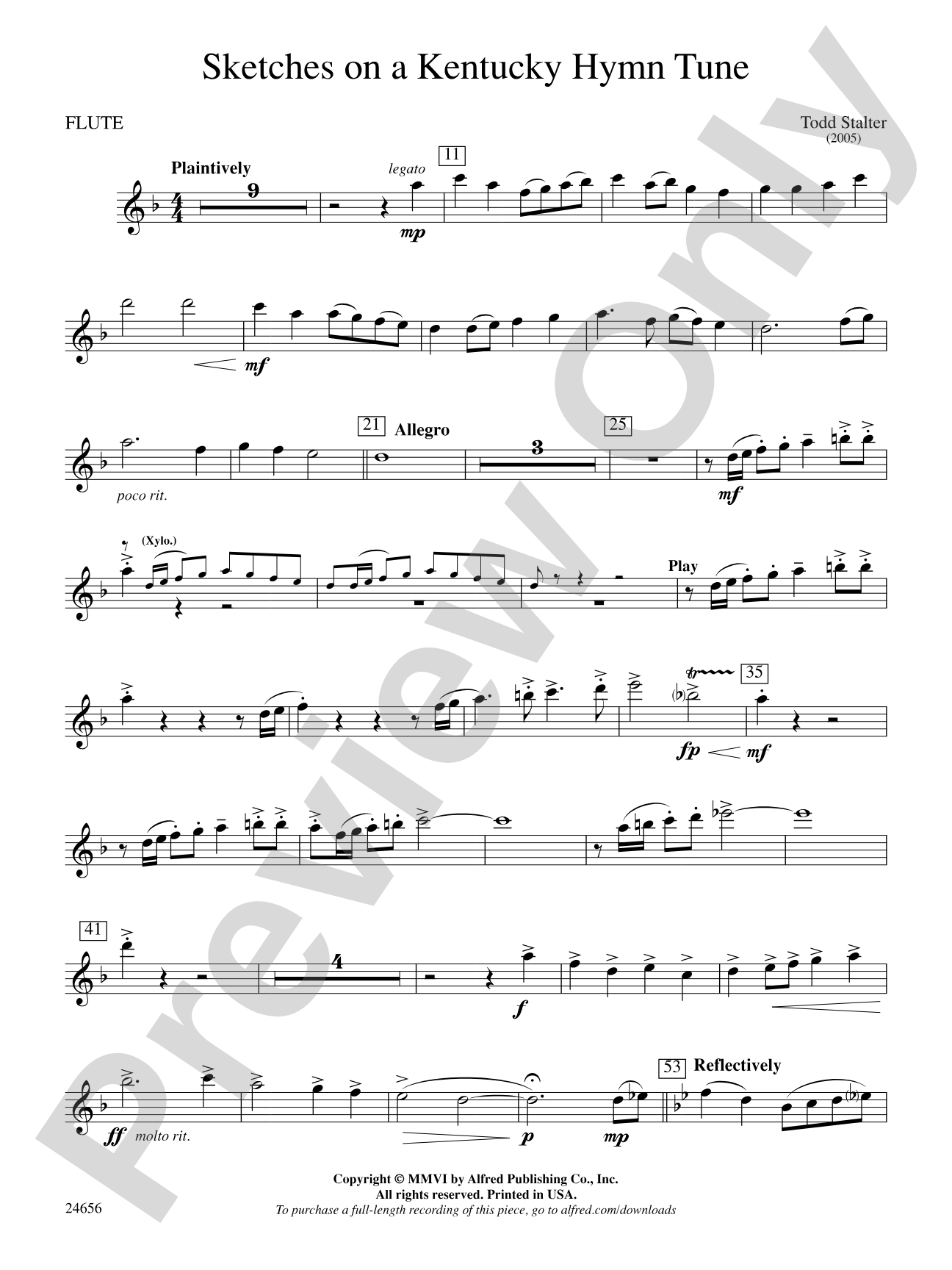Sketches on a Kentucky Hymn Tune: Flute