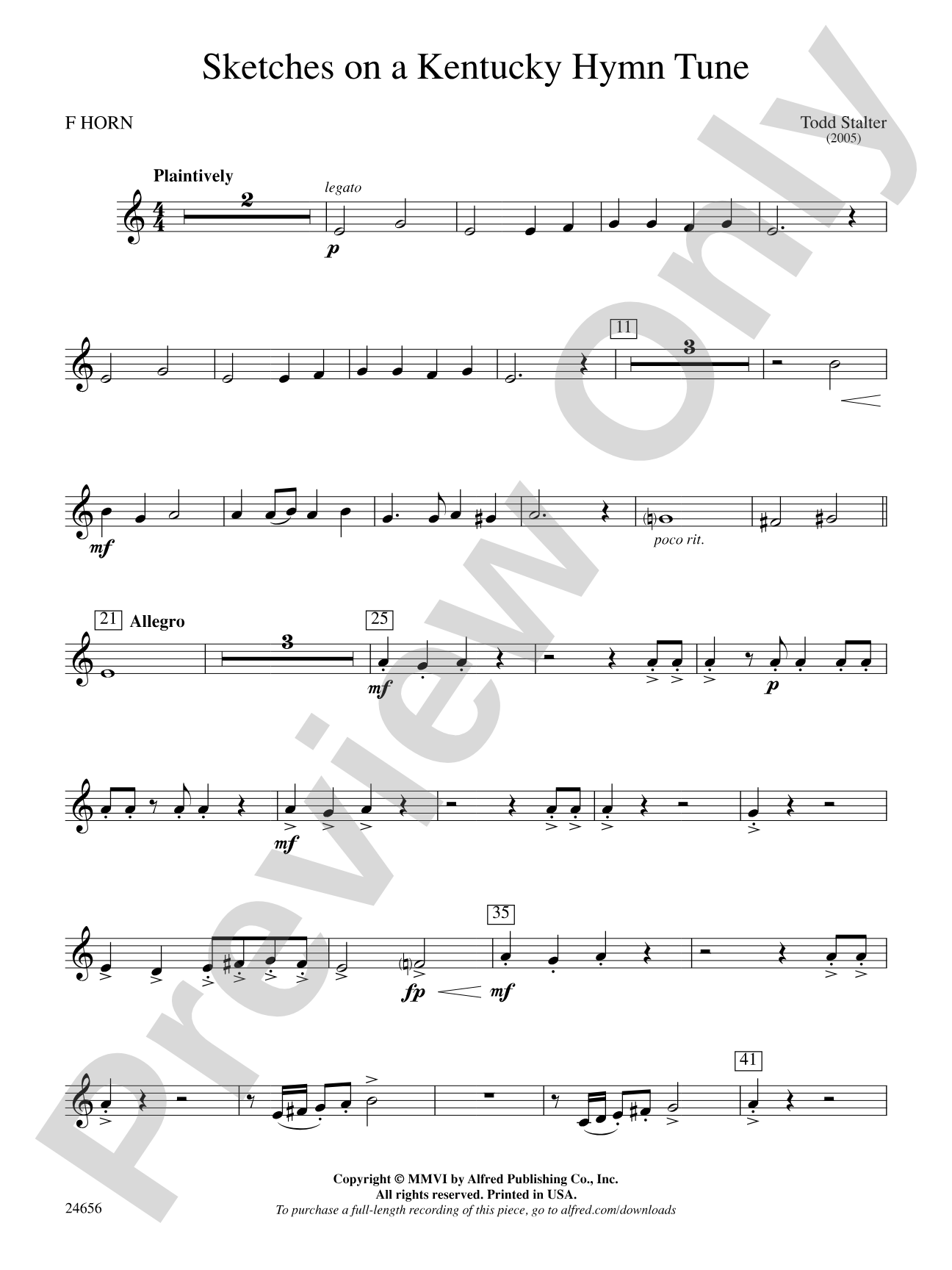 Sketches on a Kentucky Hymn Tune: 1st F Horn