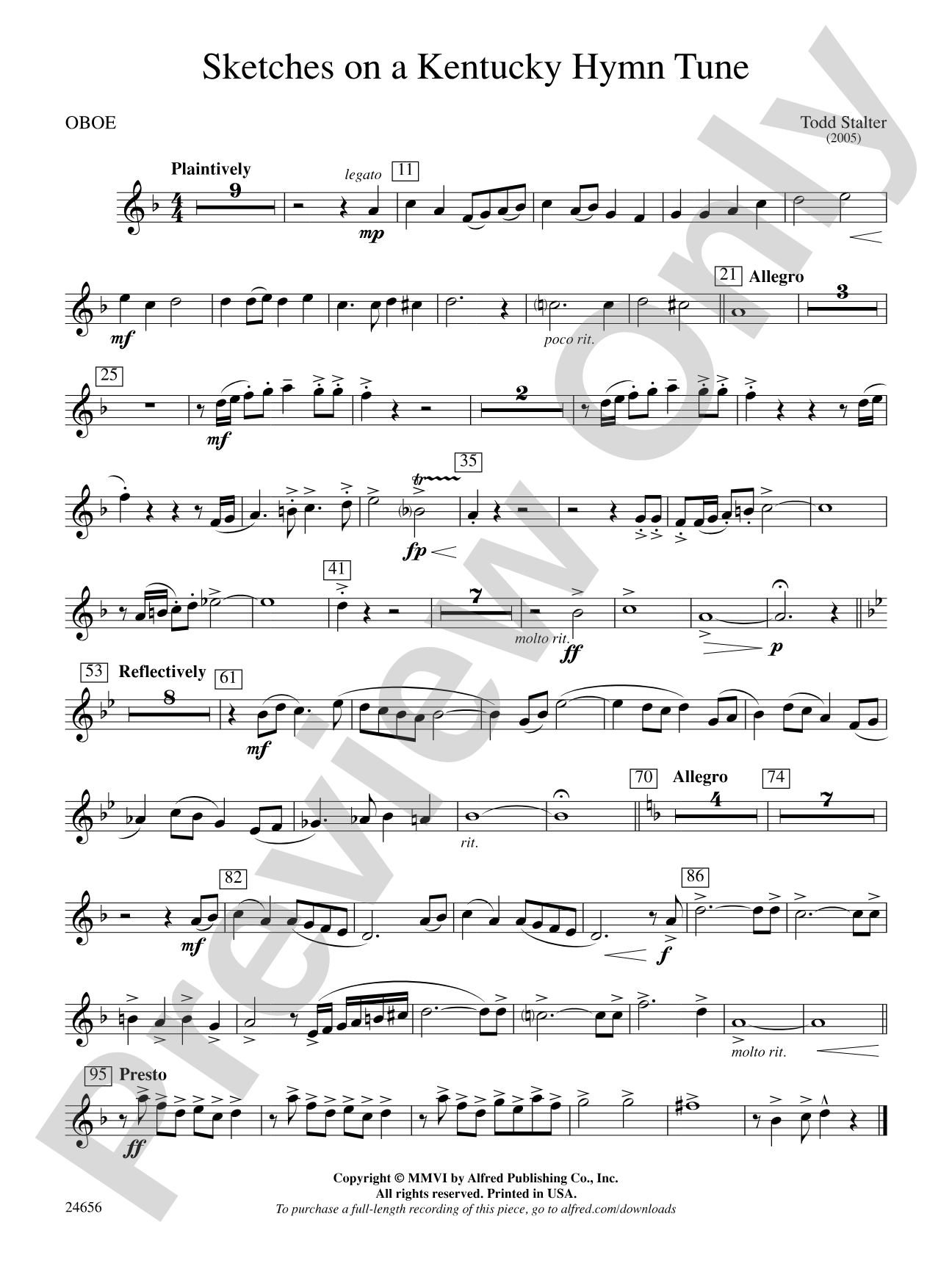 Sketches on a Kentucky Hymn Tune: Oboe