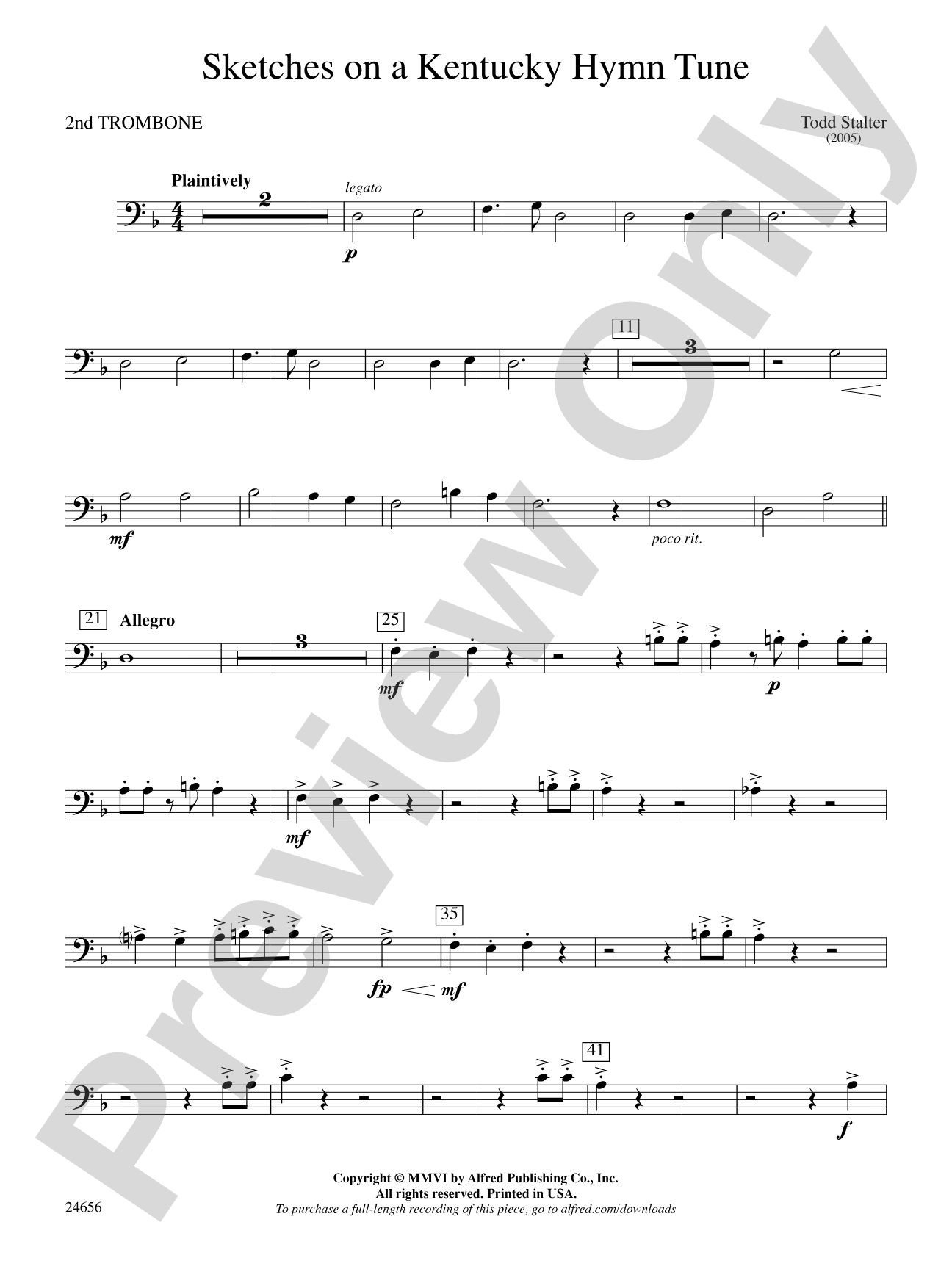 Sketches on a Kentucky Hymn Tune: 2nd Trombone