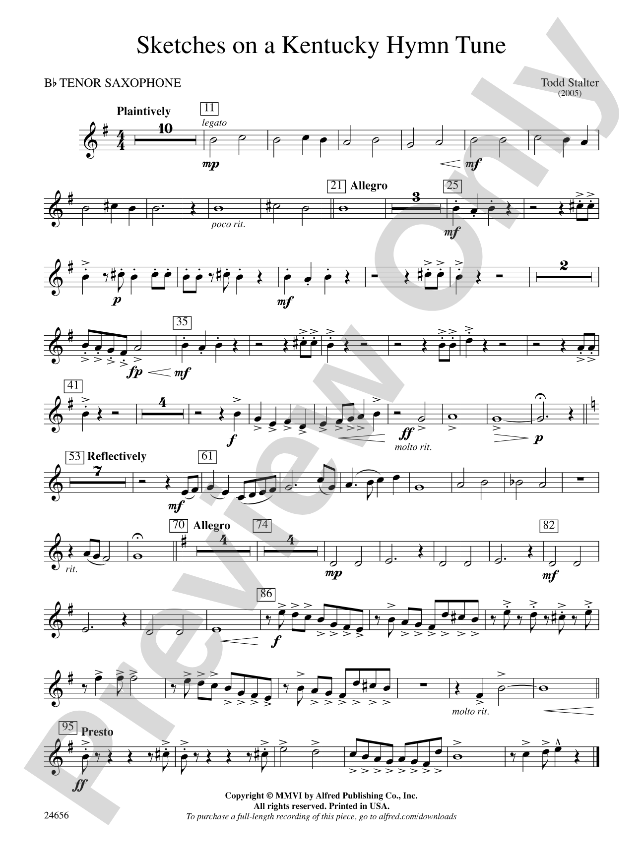 Sketches on a Kentucky Hymn Tune: B-flat Tenor Saxophone