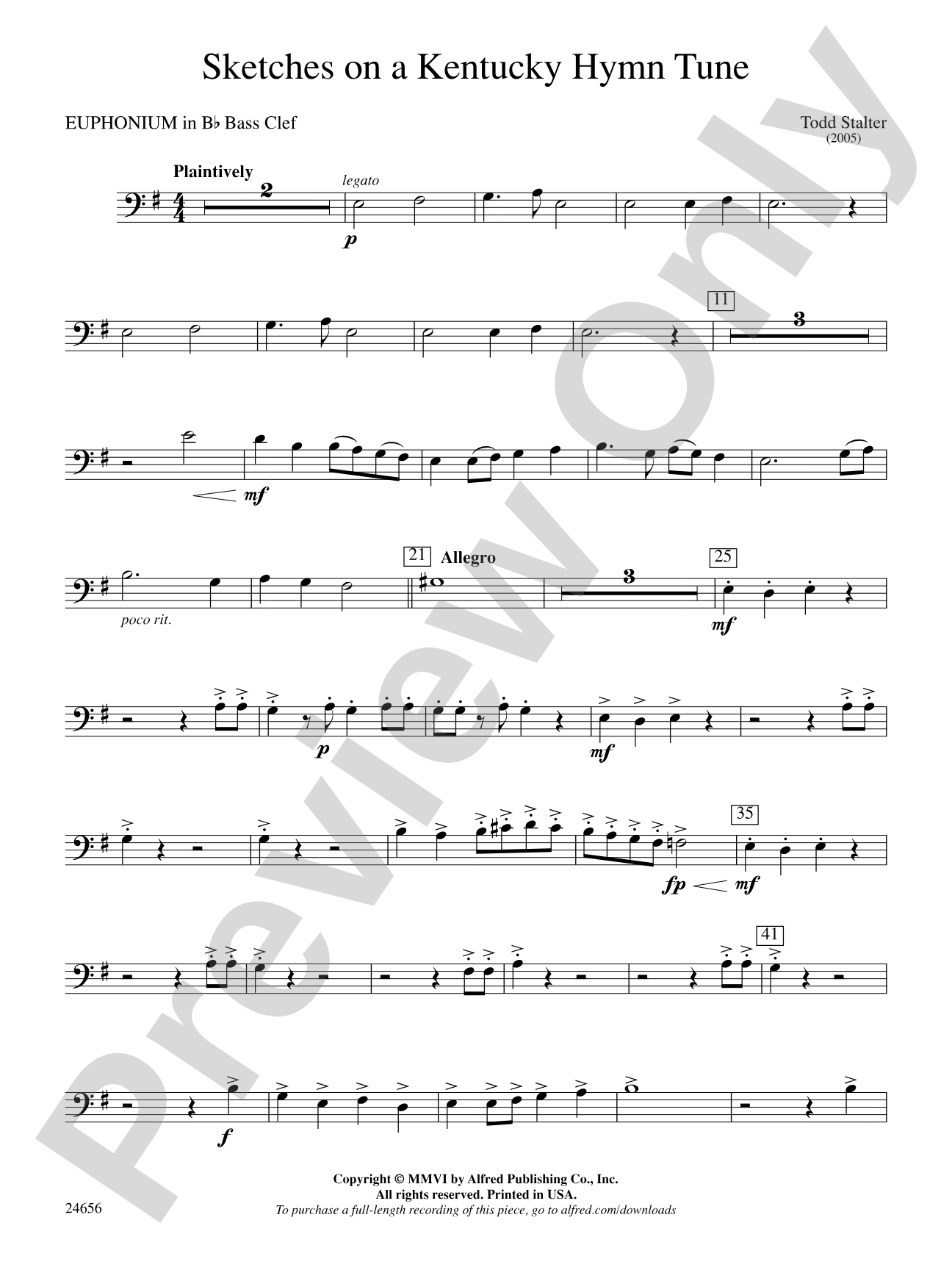 Sketches on a Kentucky Hymn Tune: (wp) B-flat Baritone B.C.