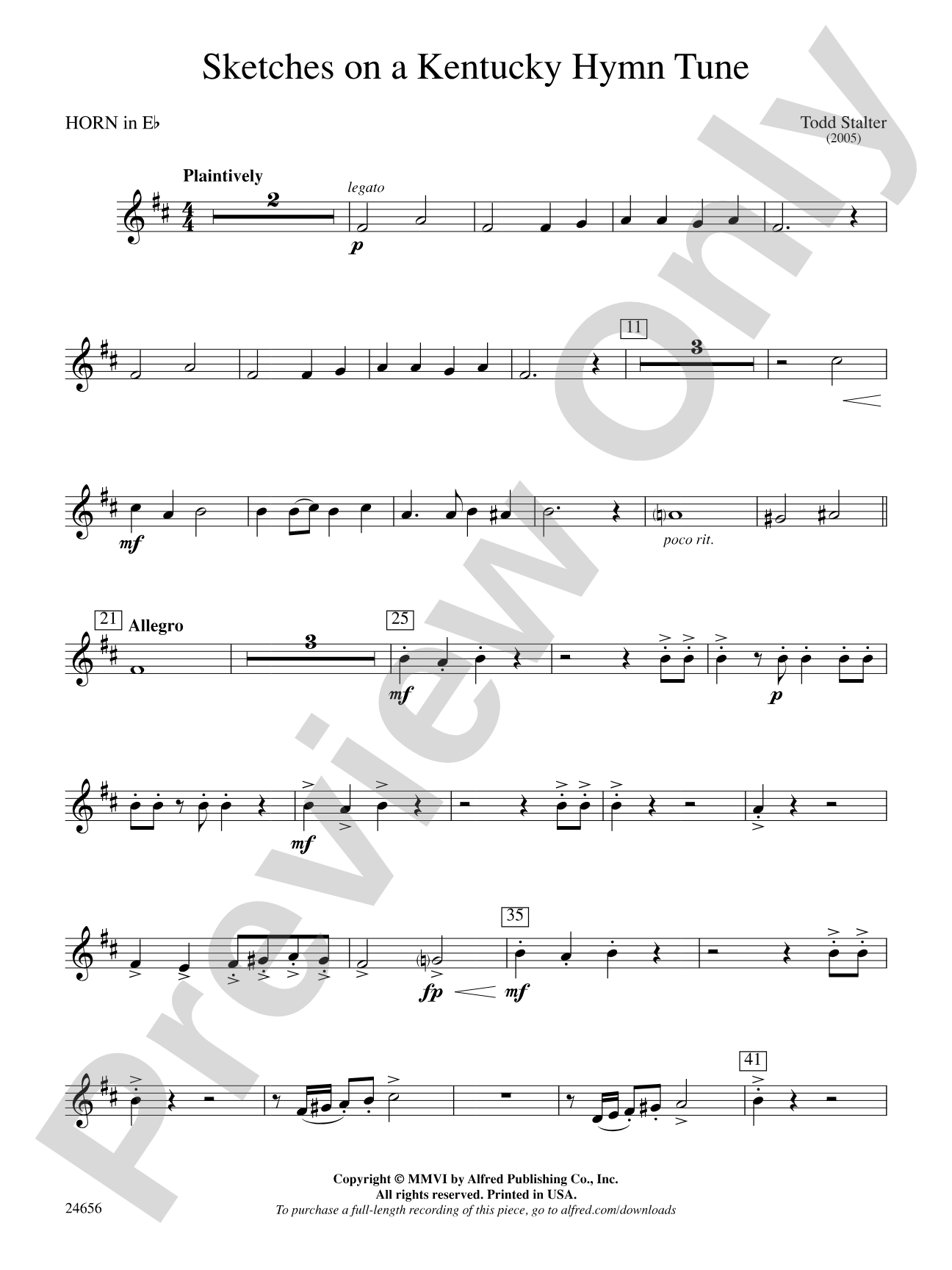 Sketches on a Kentucky Hymn Tune: (wp) 1st Horn in E-flat