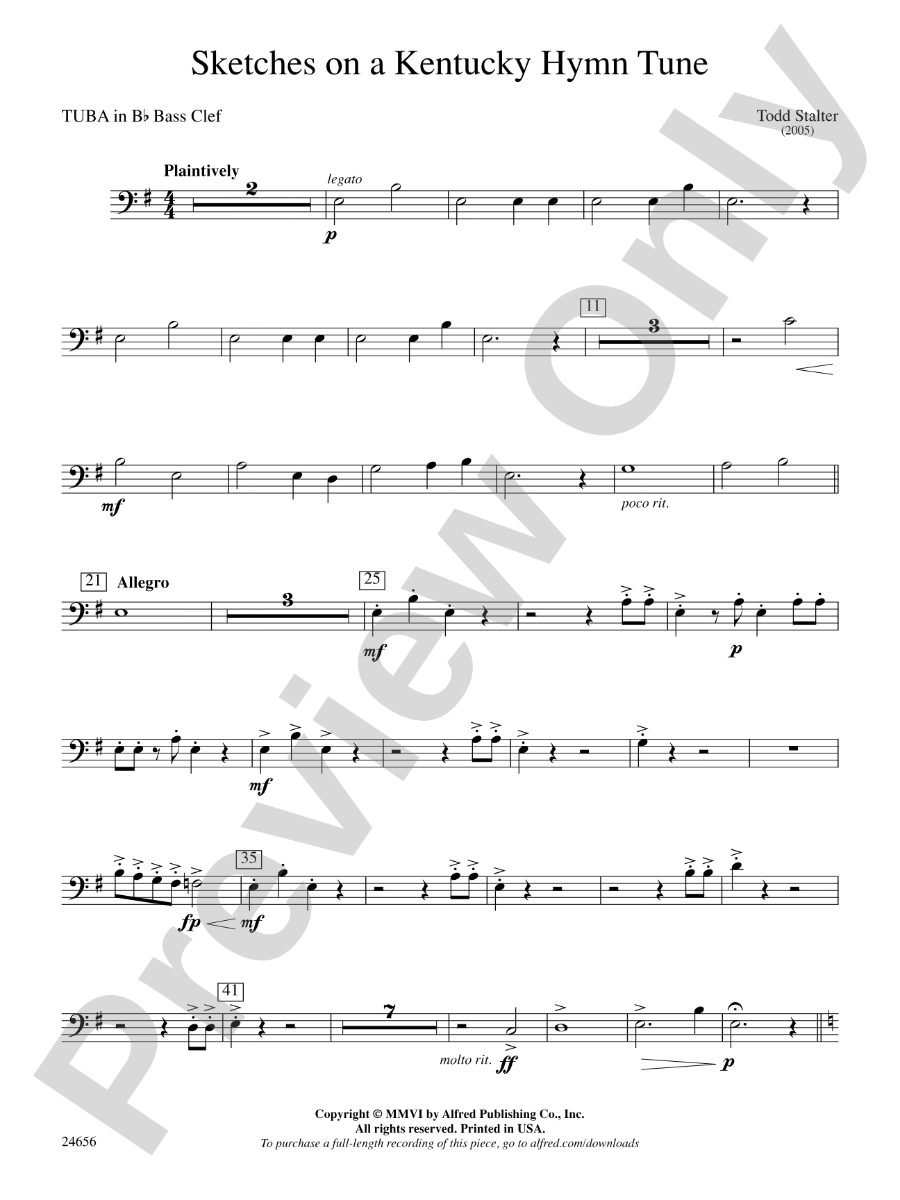 Sketches on a Kentucky Hymn Tune: (wp) B-flat Tuba B.C.