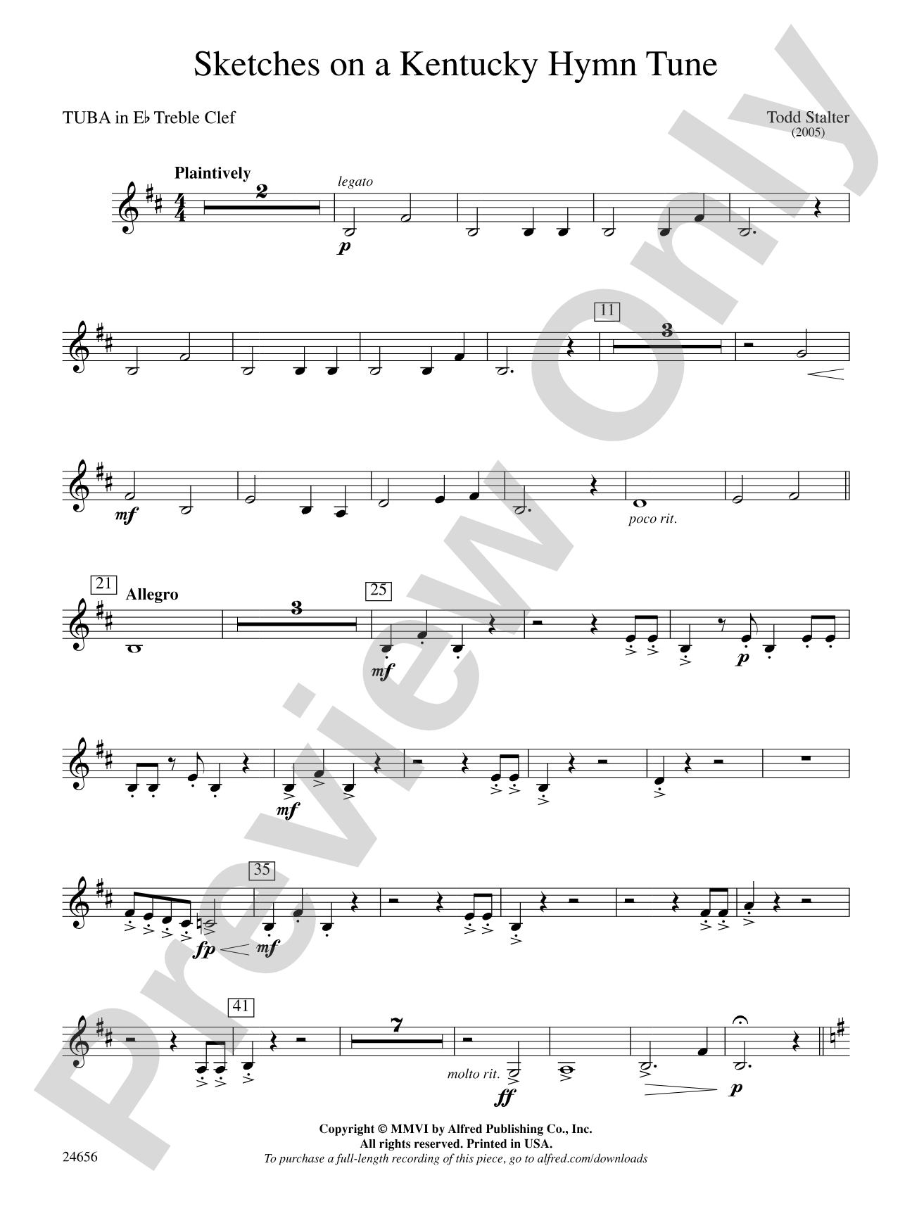 Sketches on a Kentucky Hymn Tune: (wp) E-flat Tuba T.C.