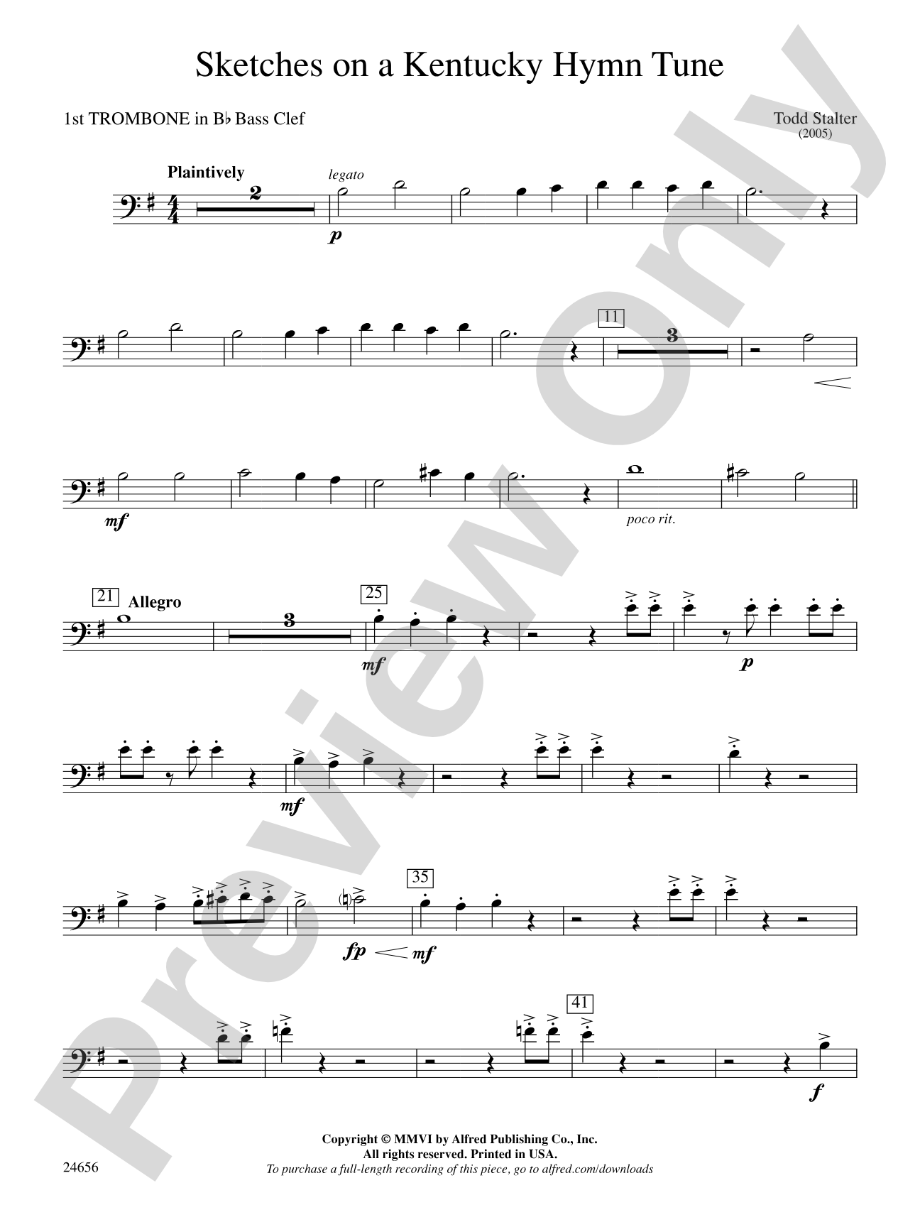 Sketches on a Kentucky Hymn Tune: (wp) 1st B-flat Trombone B.C.