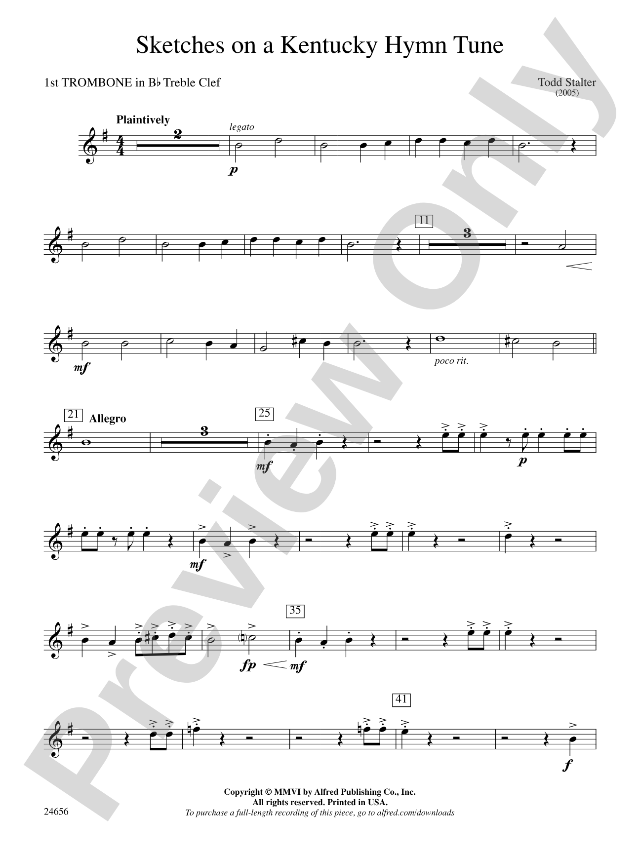 Sketches on a Kentucky Hymn Tune: (wp) 1st B-flat Trombone T.C.