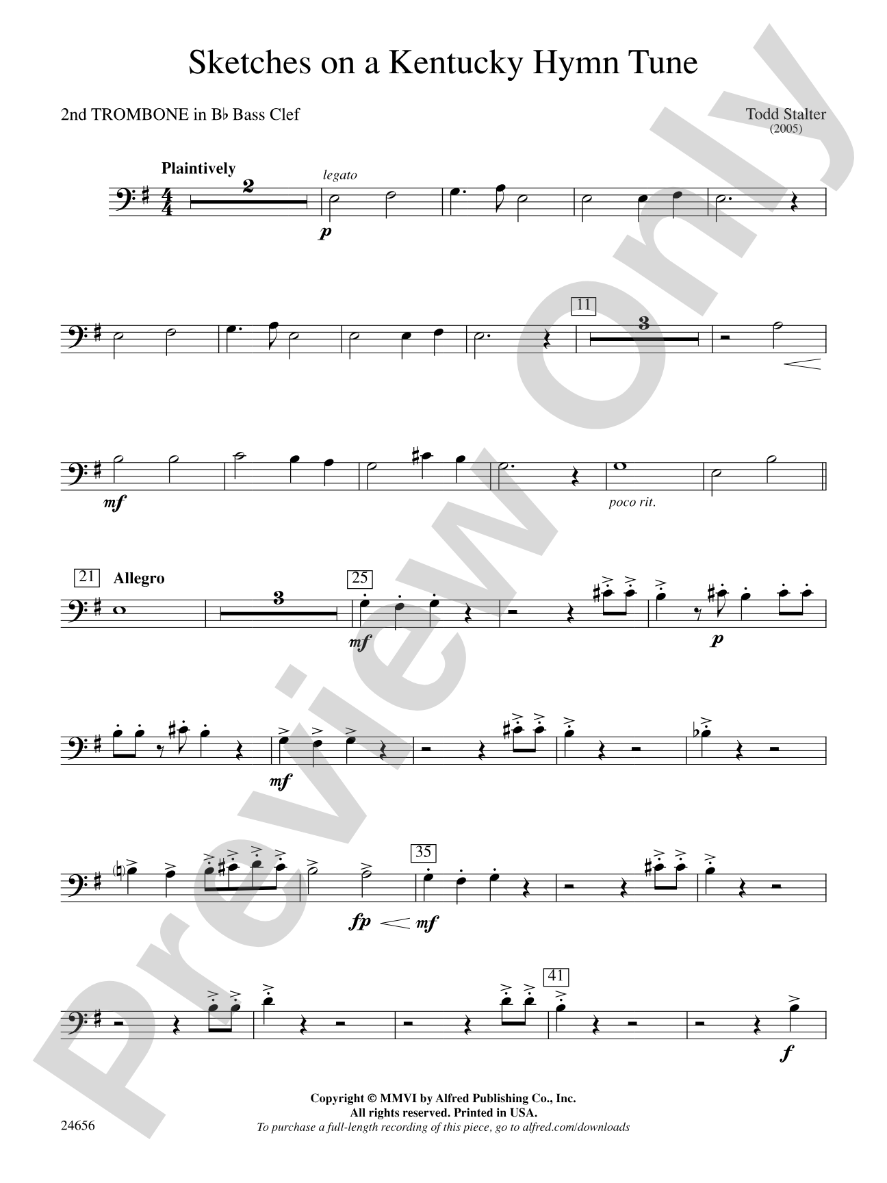 Sketches on a Kentucky Hymn Tune: (wp) 2nd B-flat Trombone B.C.