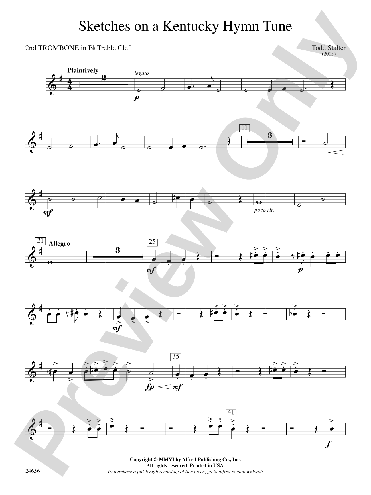 Sketches on a Kentucky Hymn Tune: (wp) 2nd B-flat Trombone T.C.