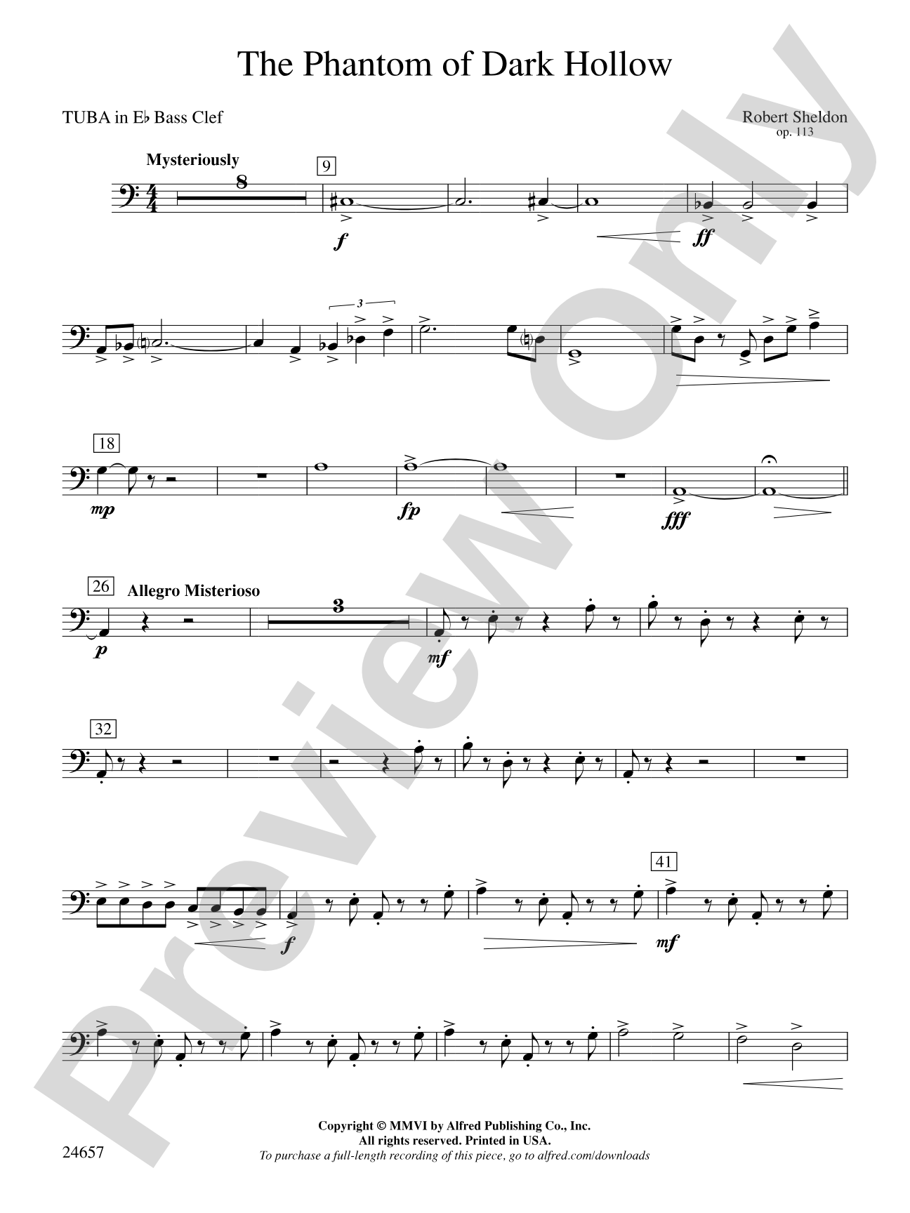 The Phantom of Dark Hollow: (wp) E-flat Tuba B.C.