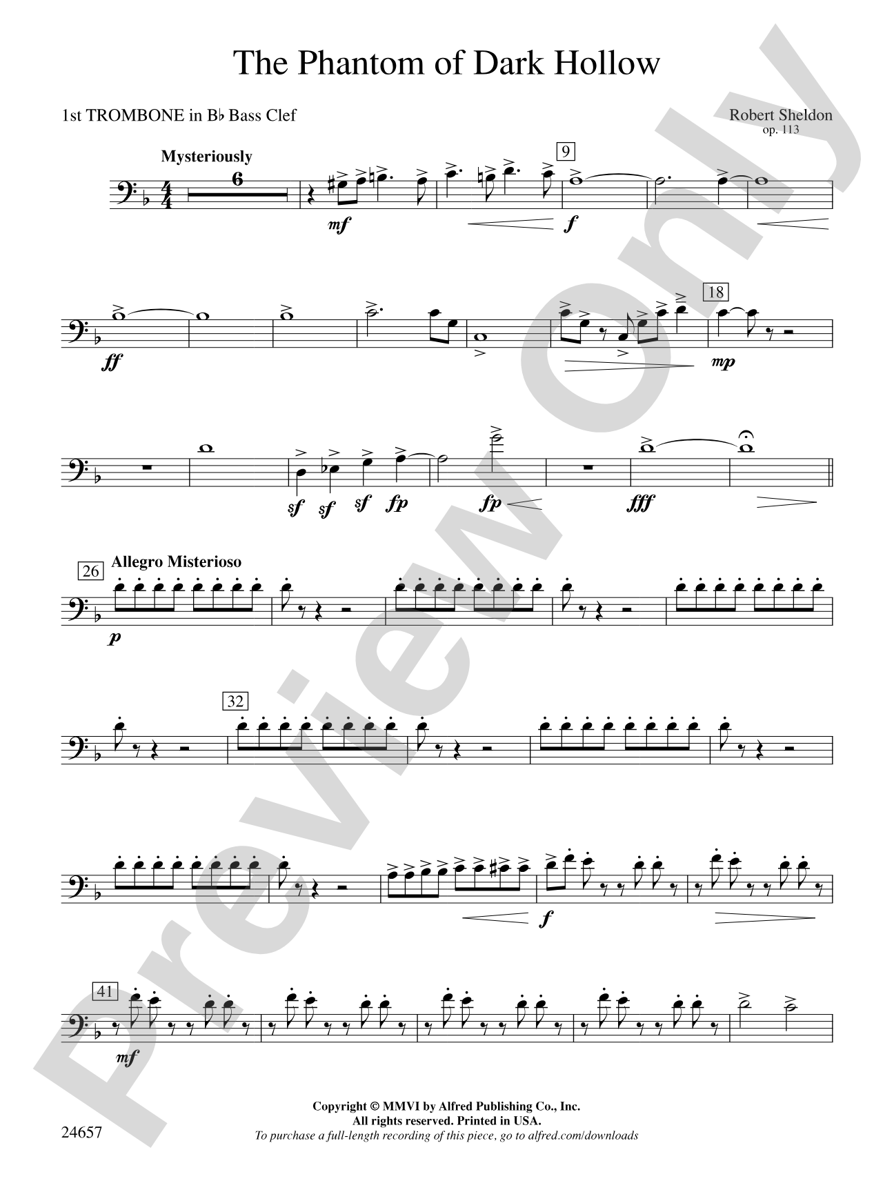 The Phantom of Dark Hollow: (wp) 1st B-flat Trombone B.C.