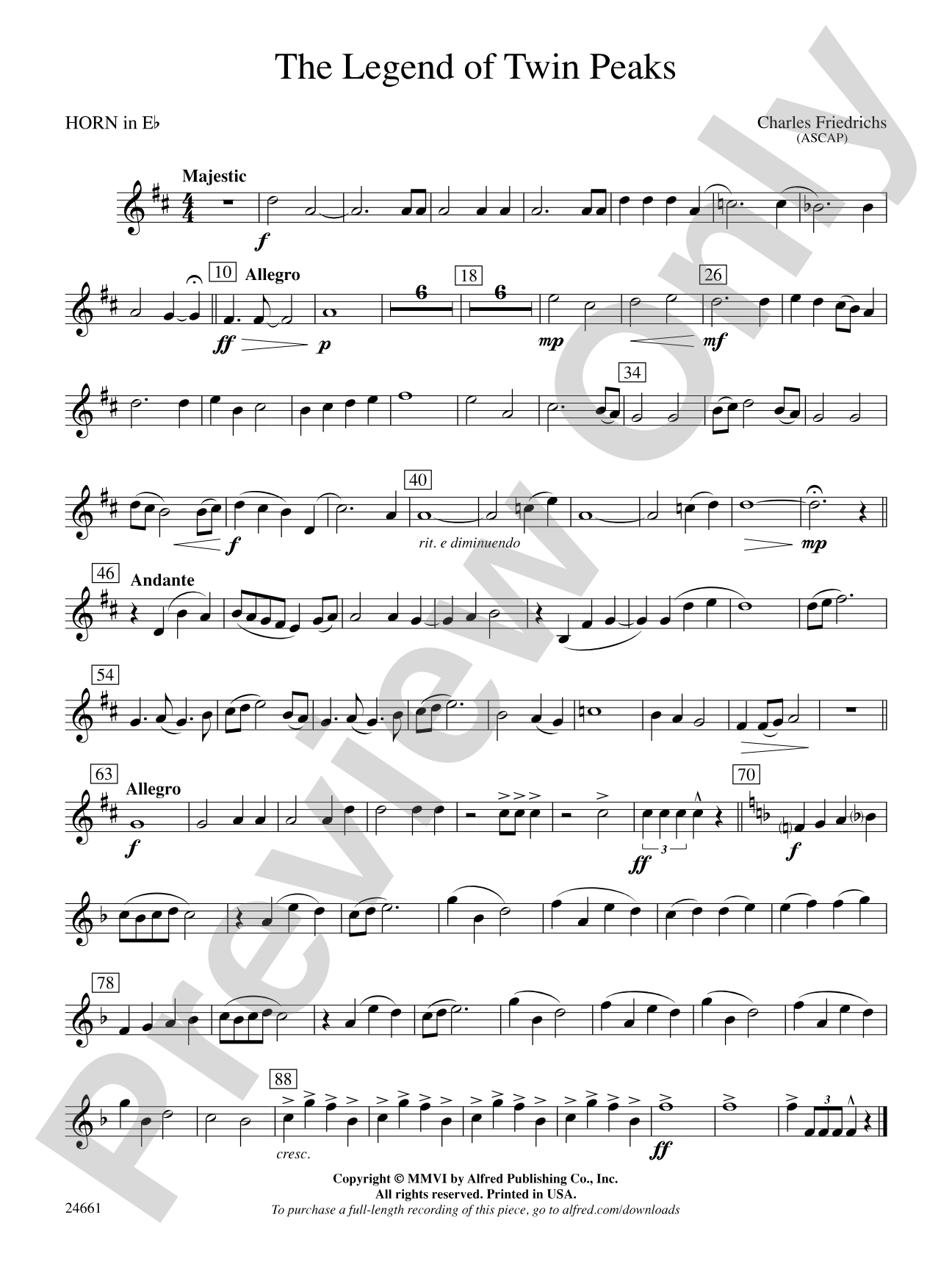 The Legend of Twin Peaks: (wp) 1st Horn in E-flat