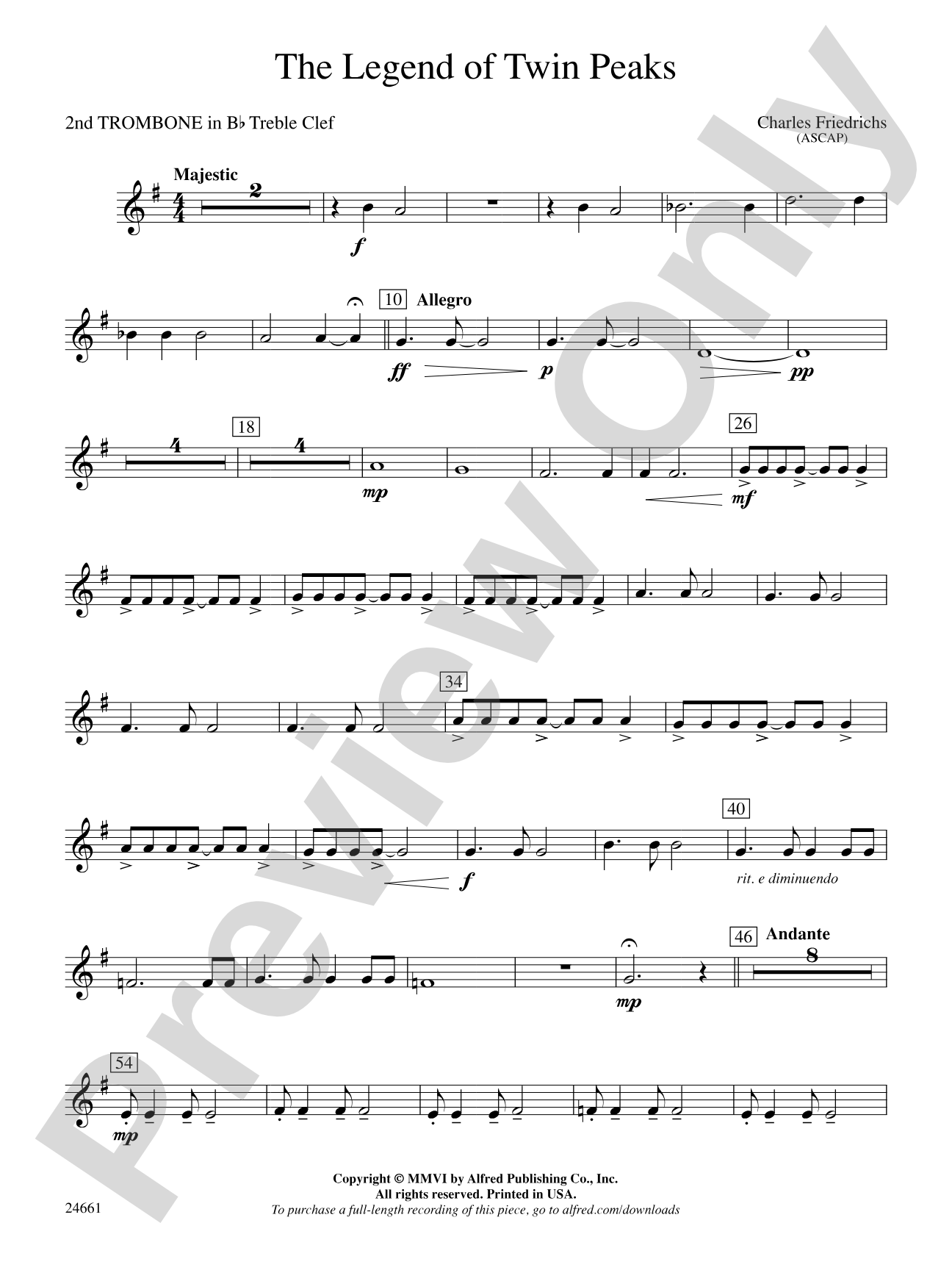 The Legend of Twin Peaks: (wp) 2nd B-flat Trombone T.C.