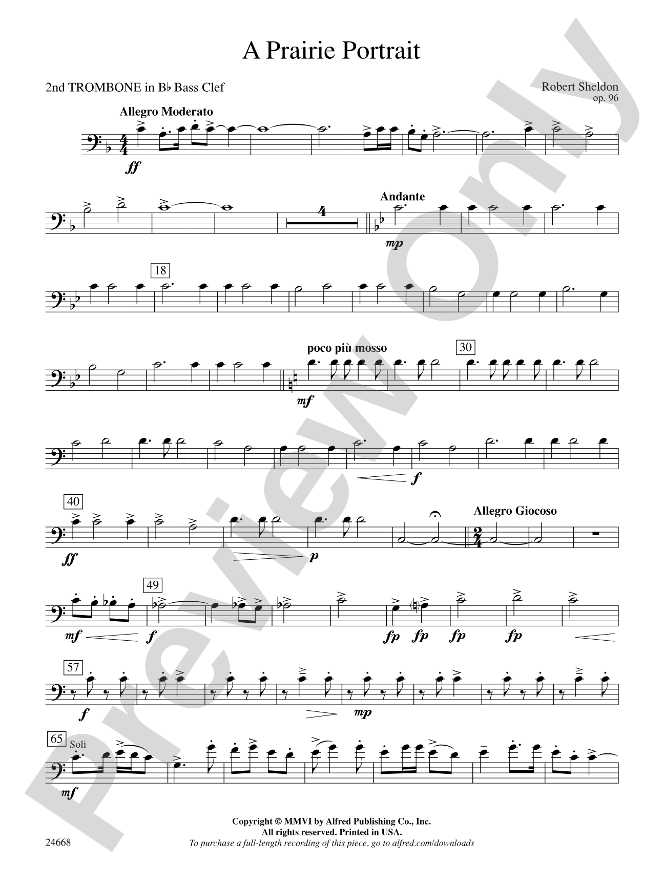 A Prairie Portrait: (wp) 2nd B-flat Trombone B.C.