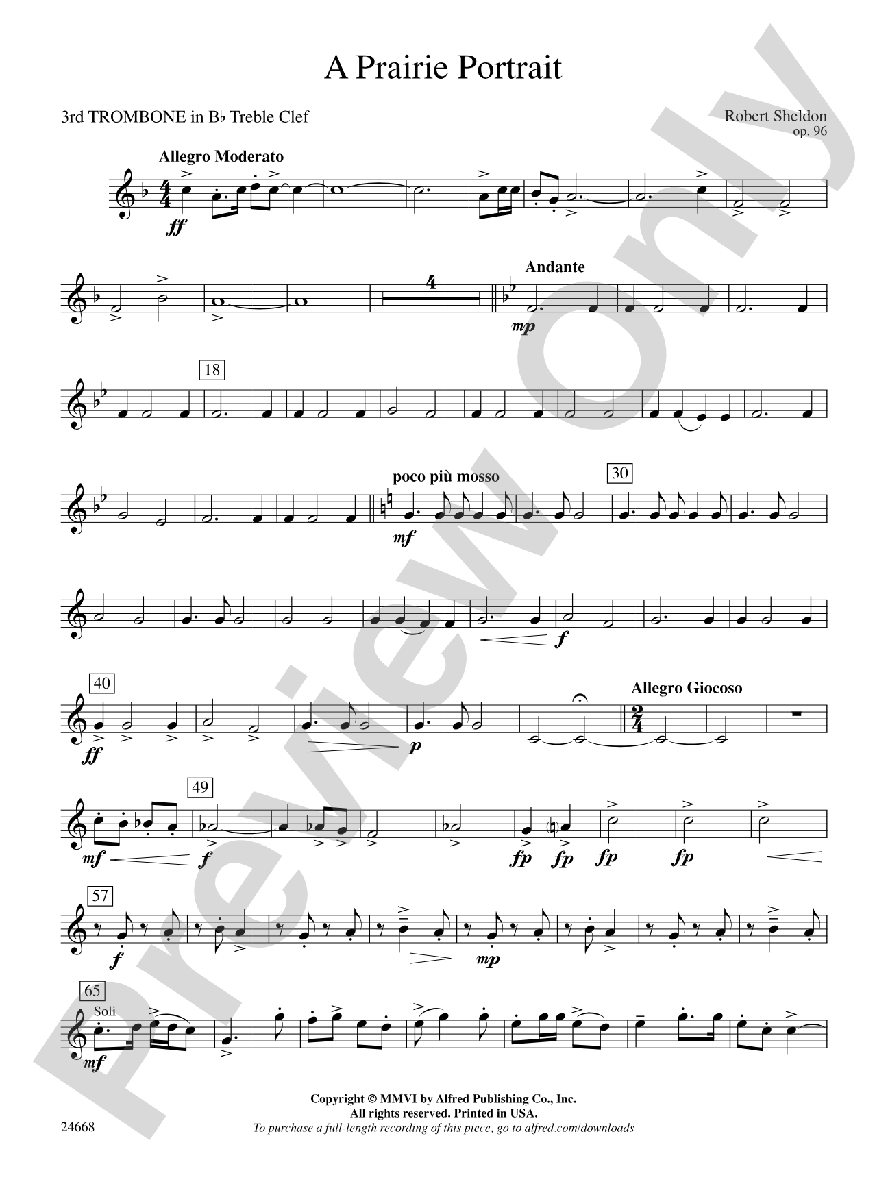 A Prairie Portrait: (wp) 3rd B-flat Trombone T.C.