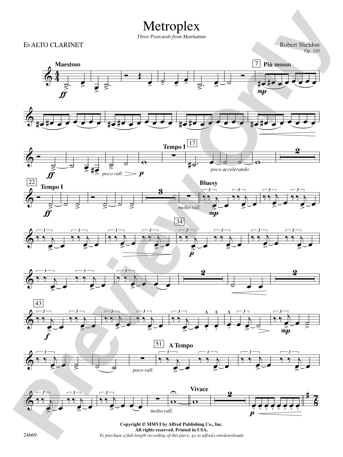 Metroplex: Three Postcards from Manhattan: E-flat Alto Clarinet