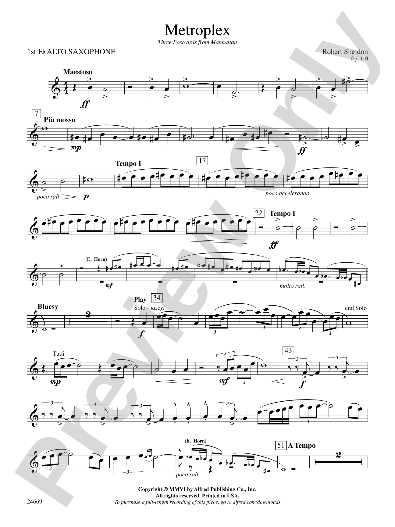 Metroplex: Three Postcards from Manhattan: E-flat Alto Saxophone