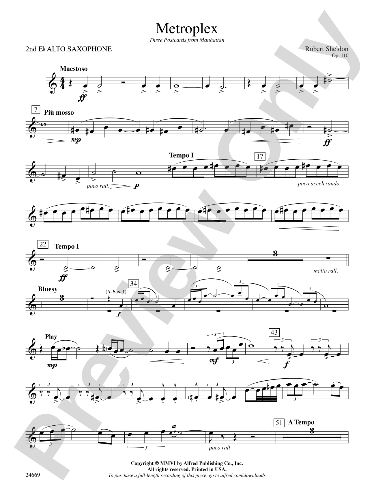 Metroplex: Three Postcards from Manhattan: 2nd E-flat Alto Saxophone