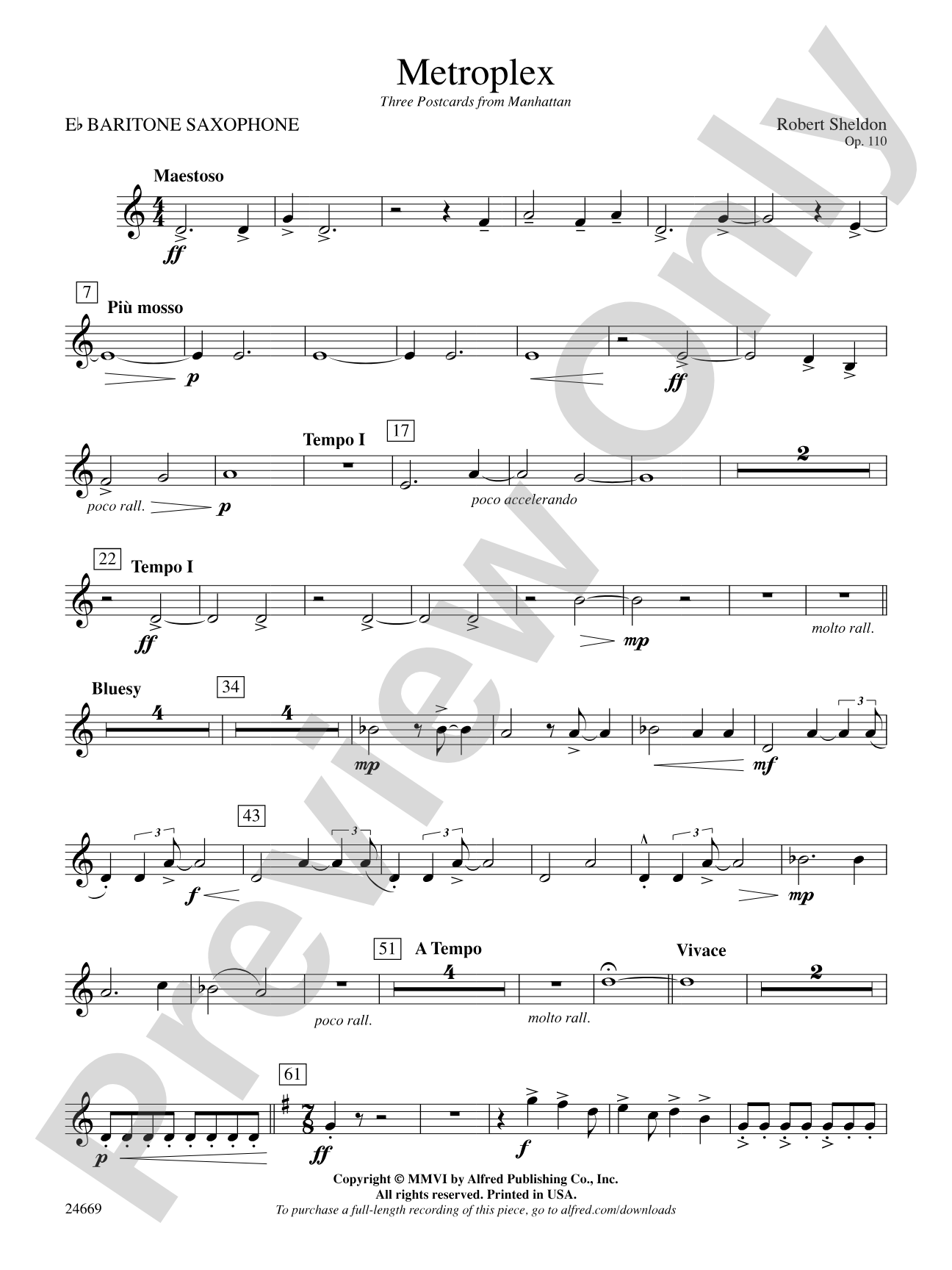 Metroplex: Three Postcards from Manhattan: E-flat Baritone Saxophone