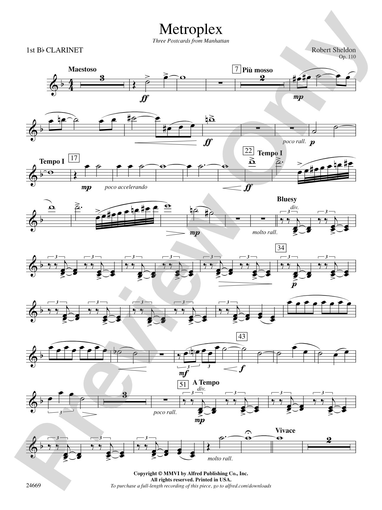 Metroplex: Three Postcards from Manhattan: 1st B-flat Clarinet