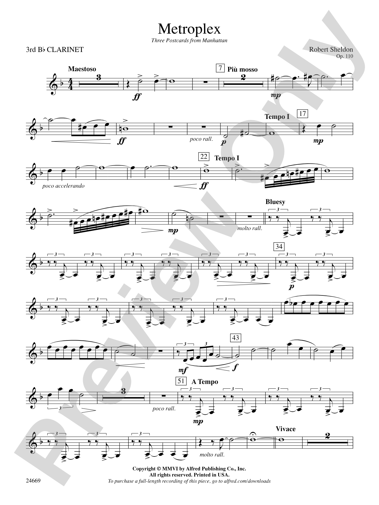 Metroplex: Three Postcards from Manhattan: 3rd B-flat Clarinet