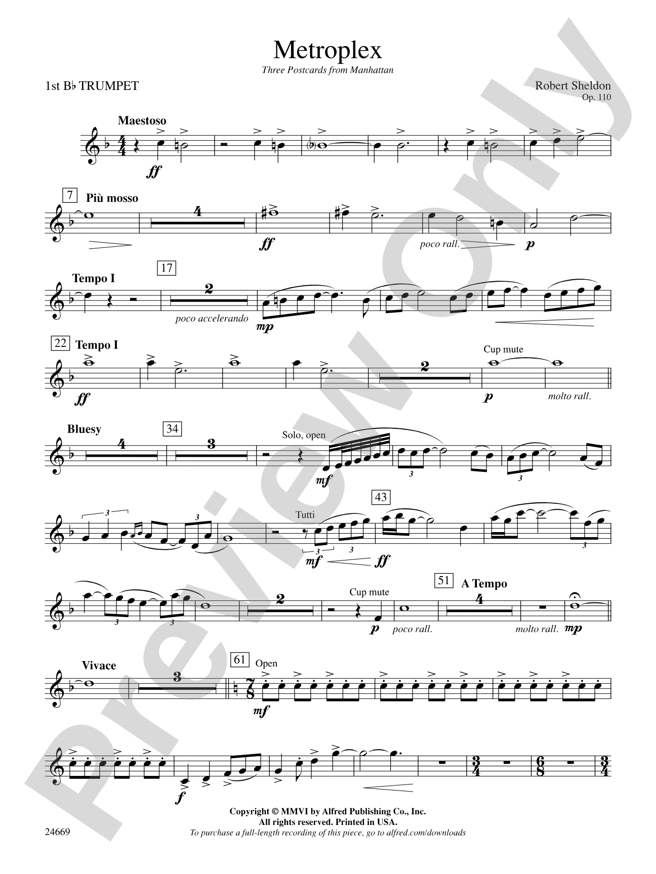 Metroplex: Three Postcards from Manhattan: 1st B-flat Trumpet