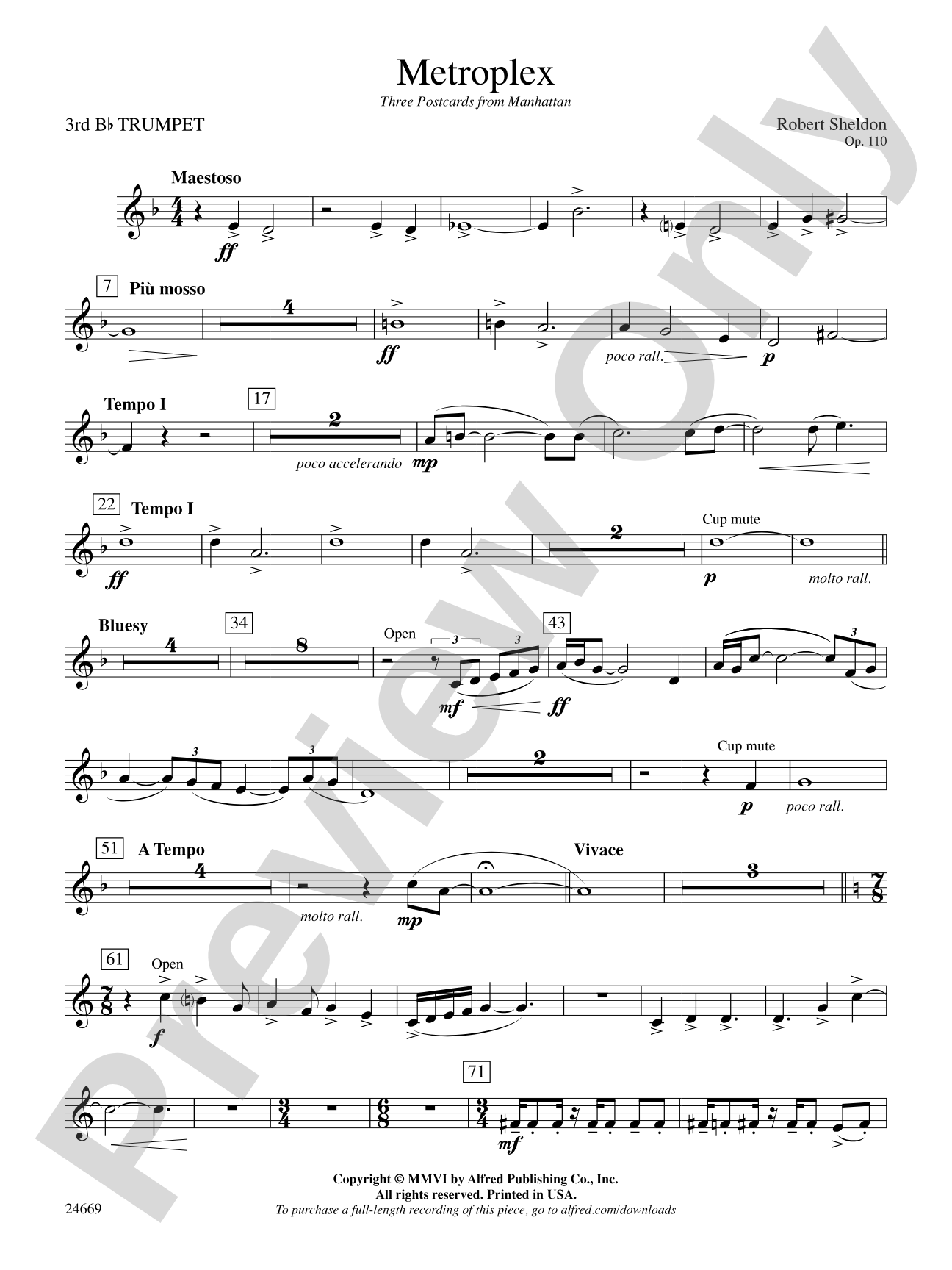 Metroplex: Three Postcards from Manhattan: 3rd B-flat Trumpet