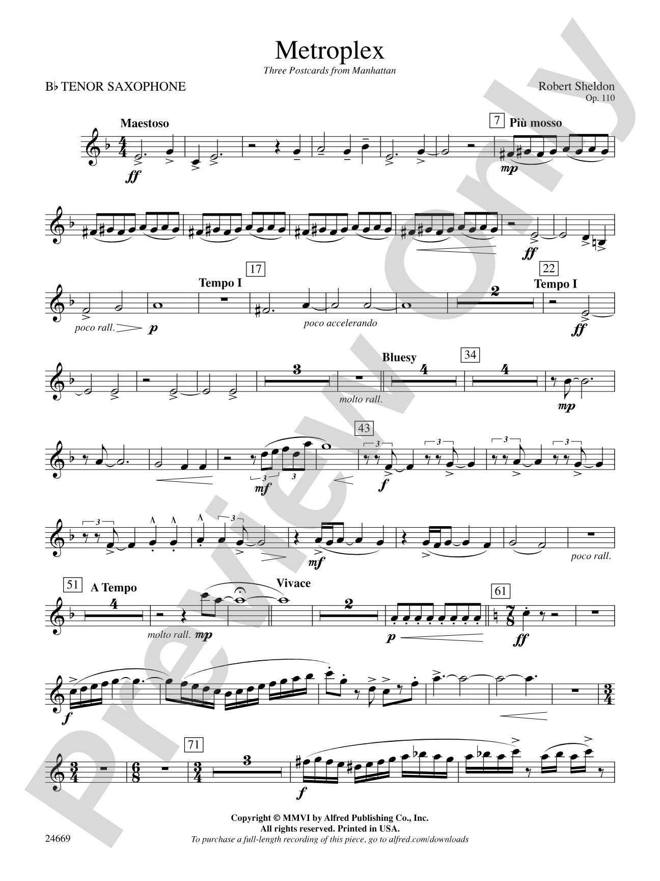 Metroplex: Three Postcards from Manhattan: B-flat Tenor Saxophone