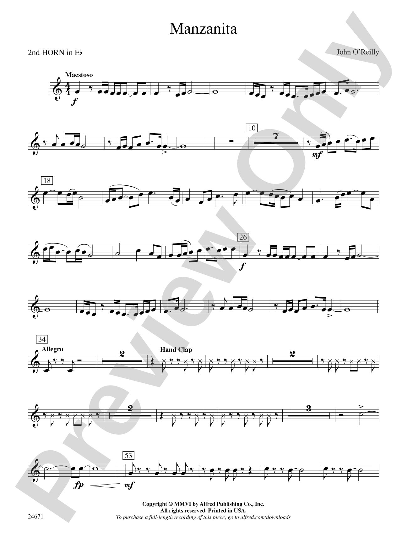 Manzanita: (wp) 2nd Horn in E-flat