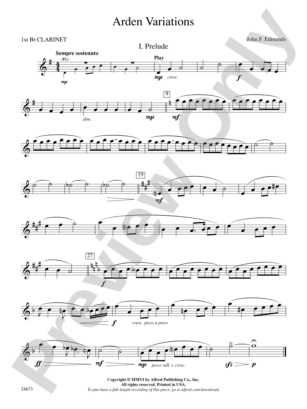 Arden Variations: 1st B-flat Clarinet