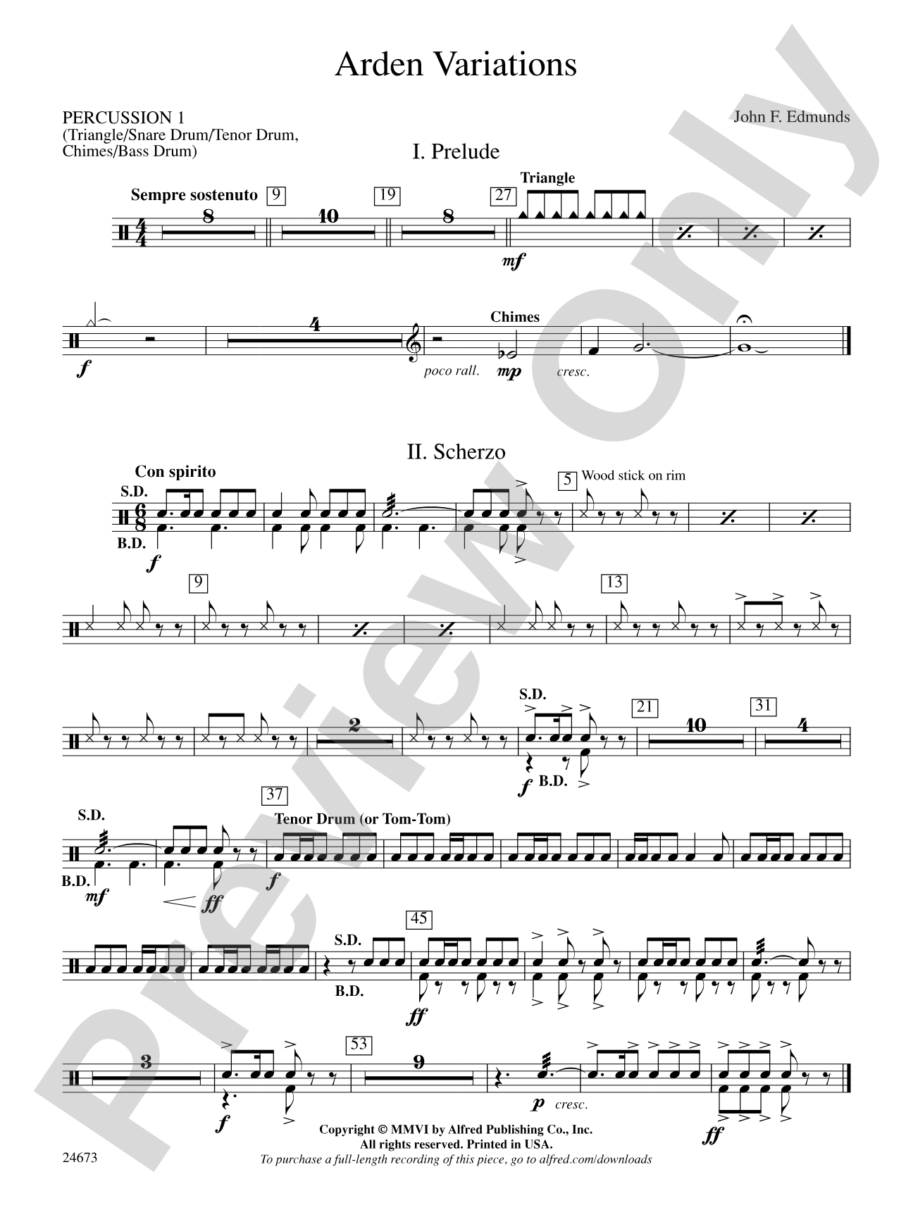 Arden Variations: 1st Percussion