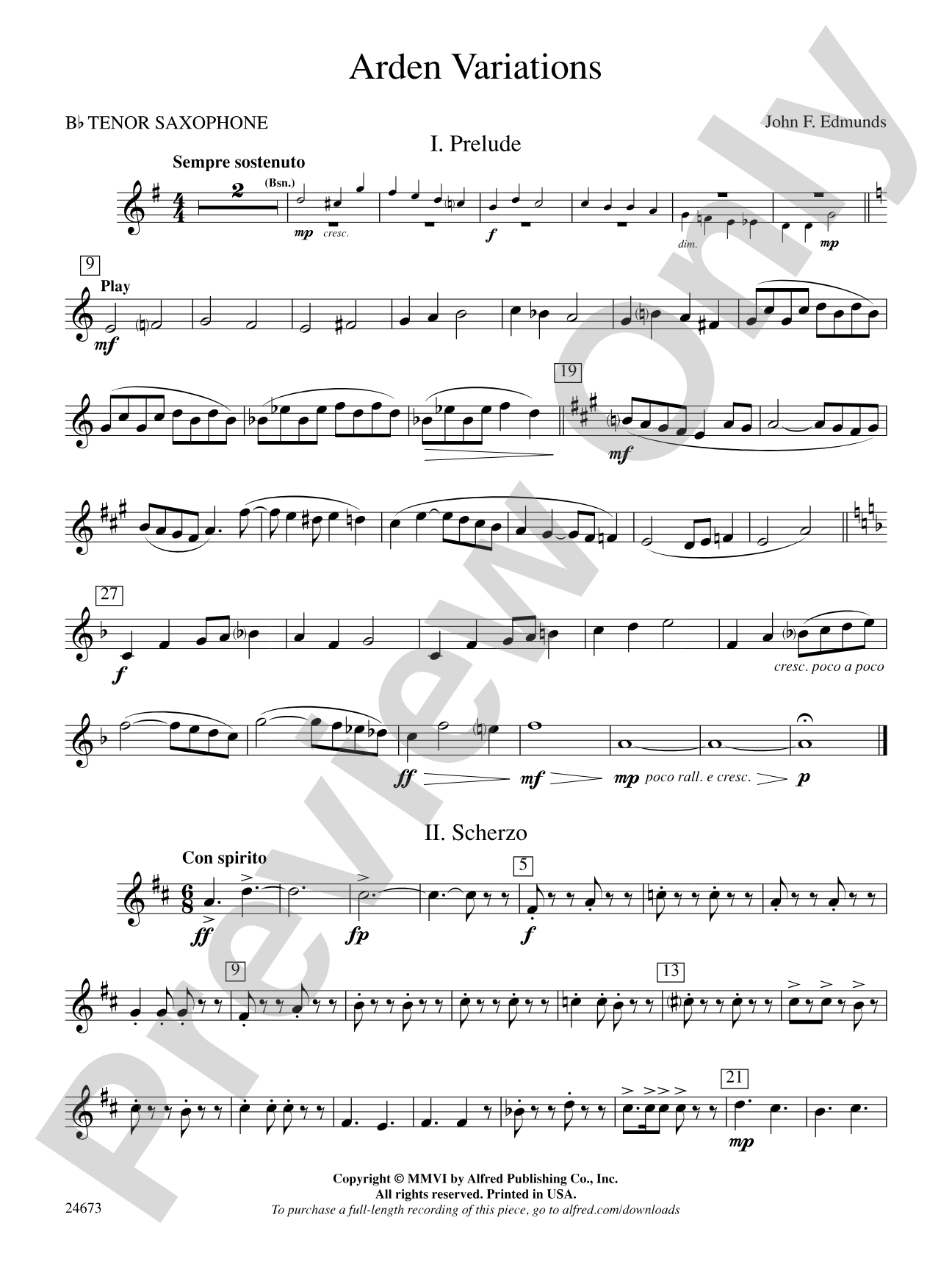 Arden Variations: B-flat Tenor Saxophone