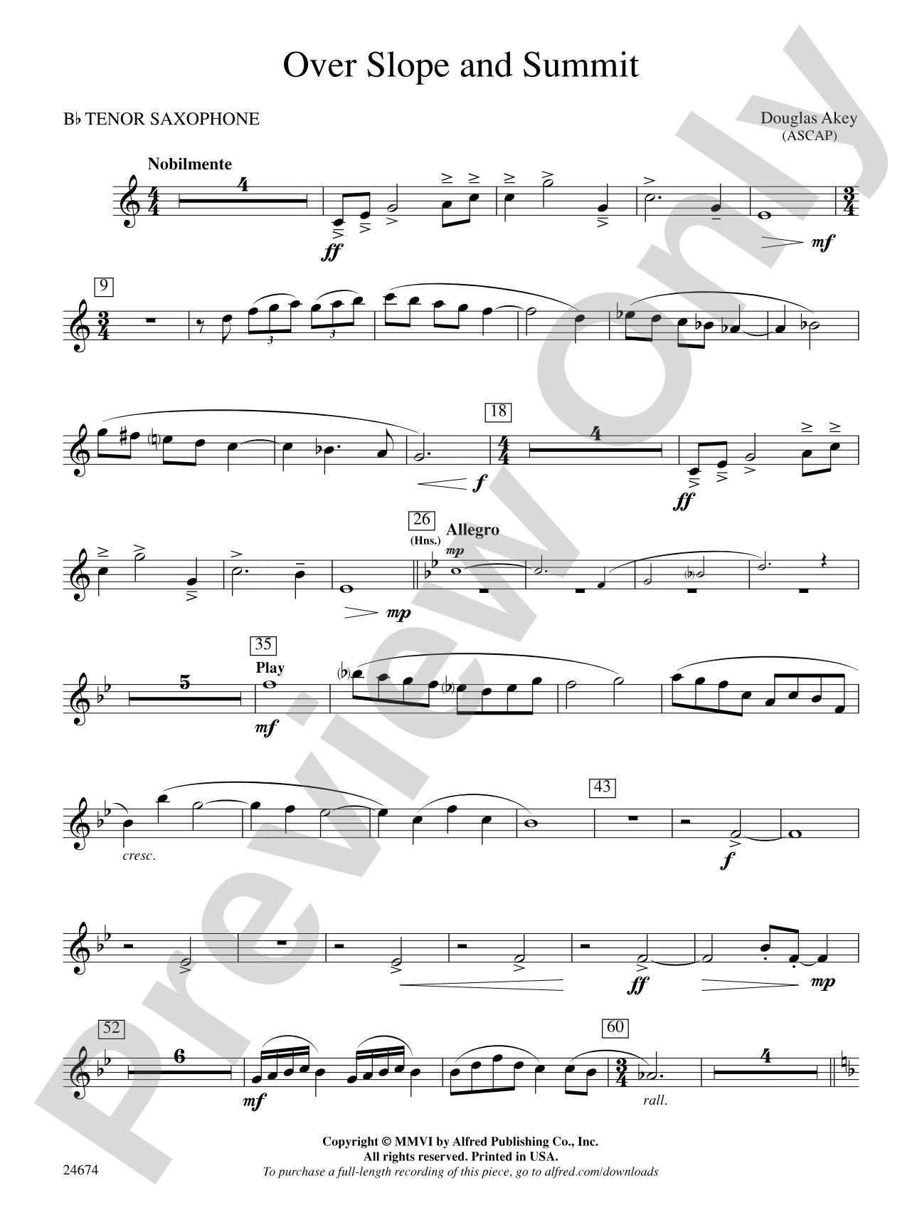 Over Slope and Summit: B-flat Tenor Saxophone