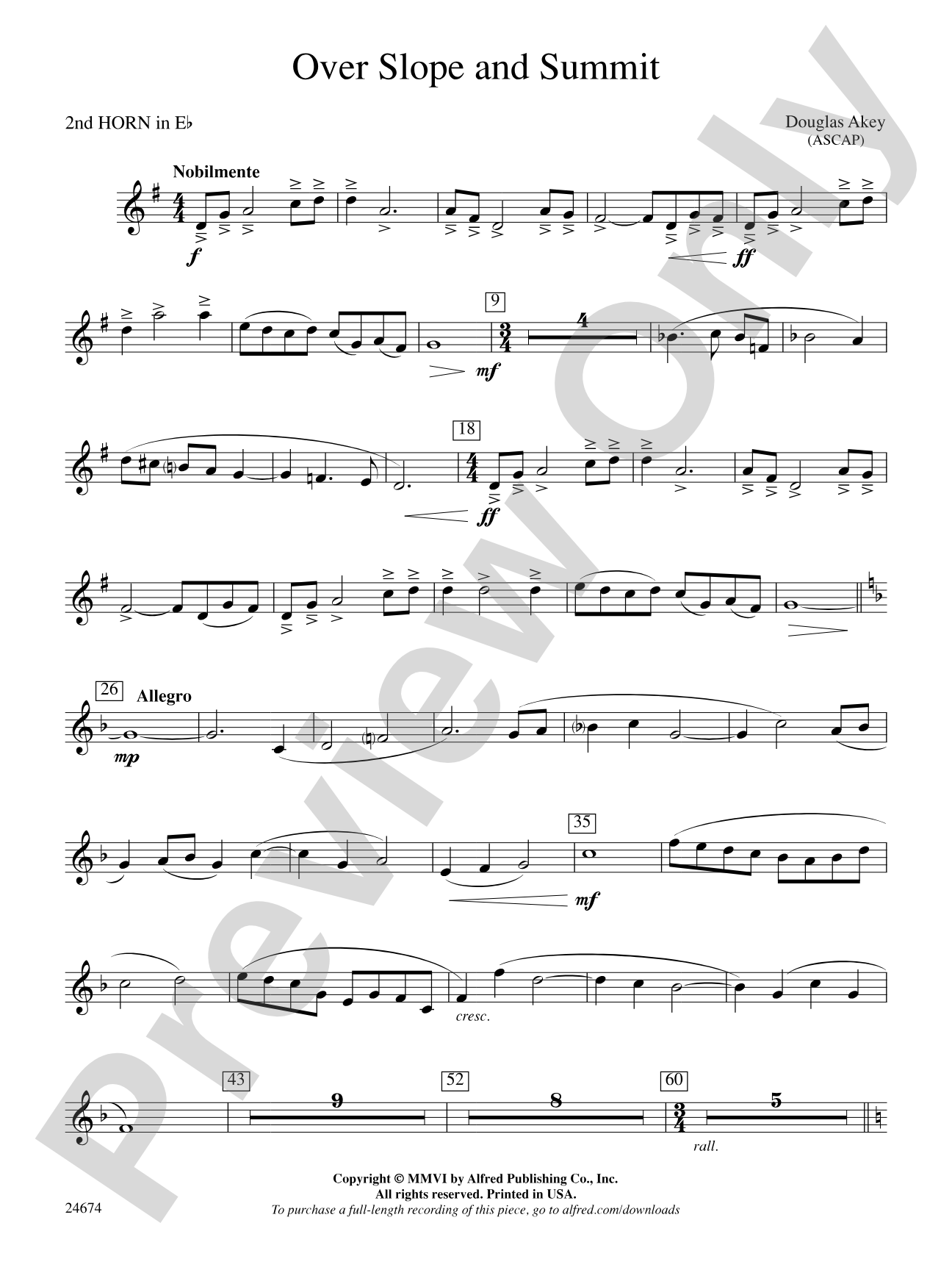 Over Slope and Summit: (wp) 2nd Horn in E-flat