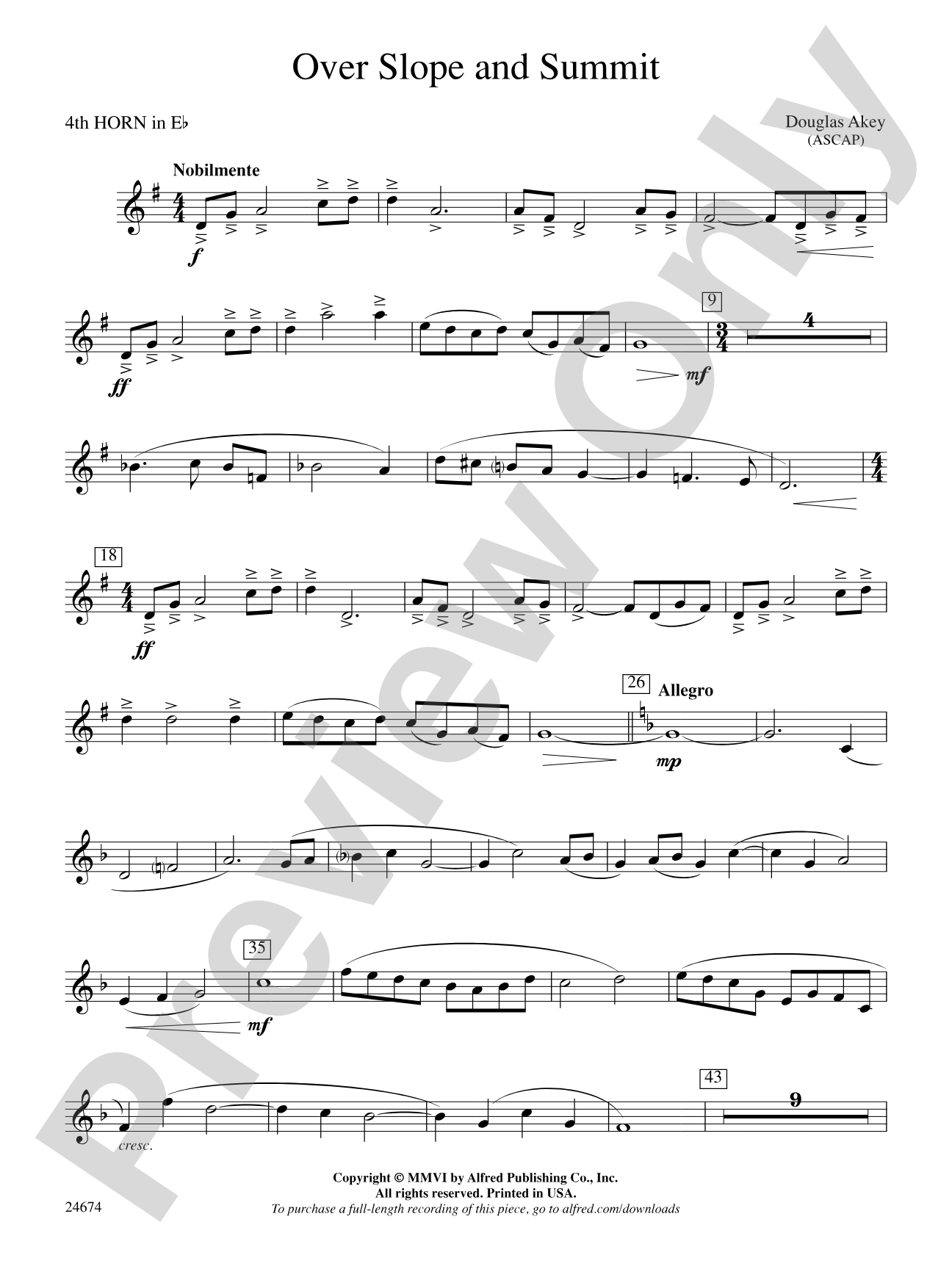 Over Slope and Summit: (wp) 4th Horn in E-flat