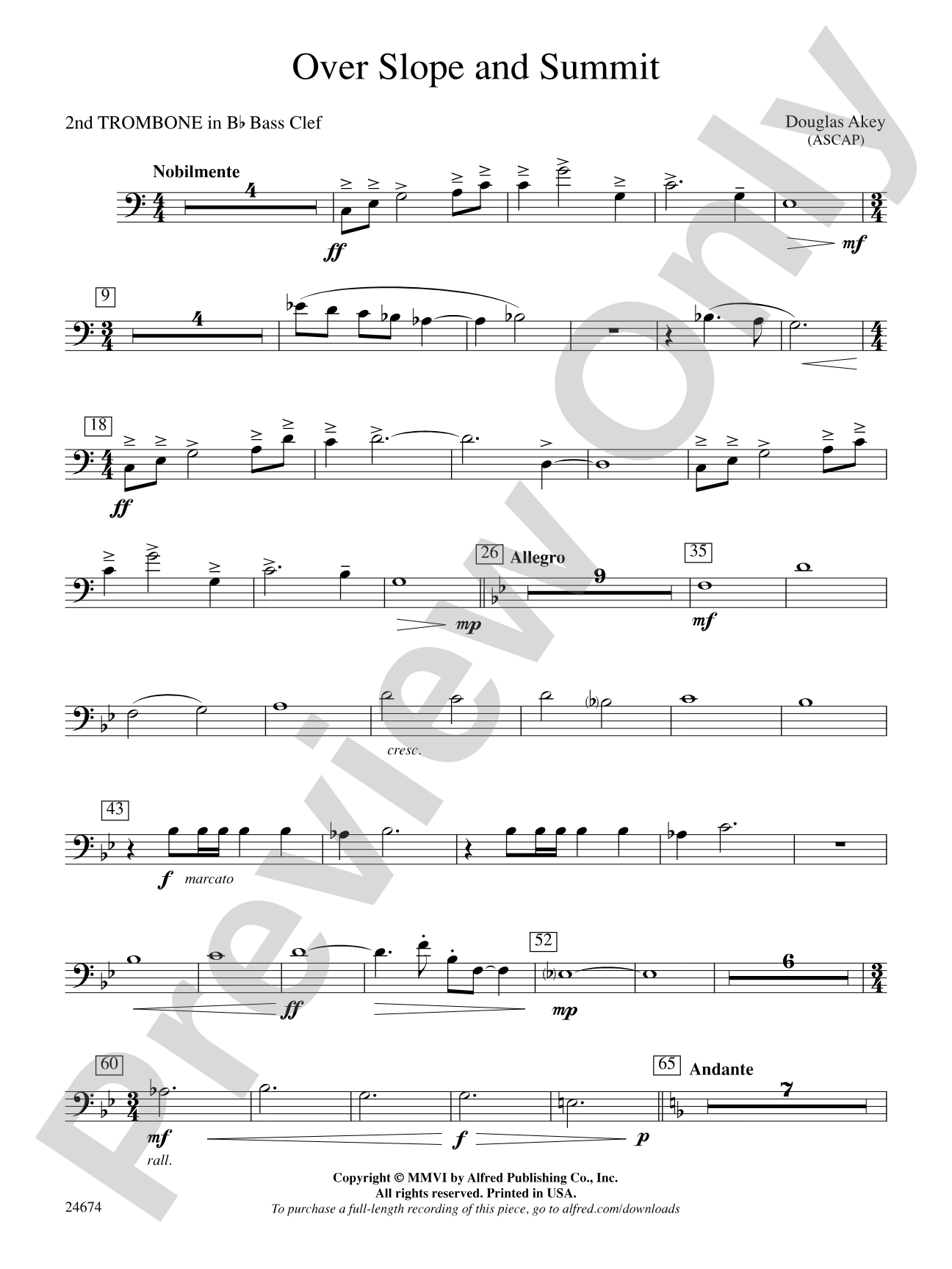 Over Slope and Summit: (wp) 2nd B-flat Trombone B.C.