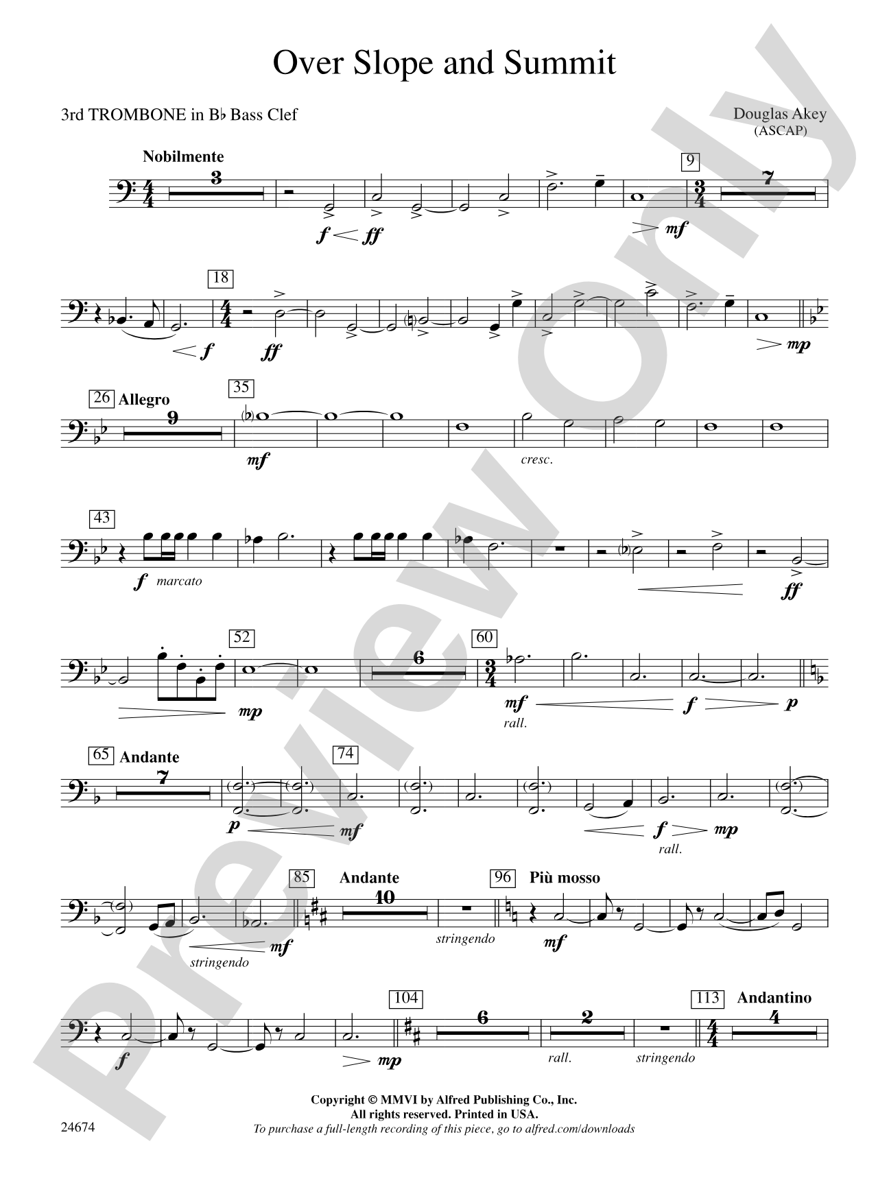 Over Slope and Summit: (wp) 3rd B-flat Trombone B.C.