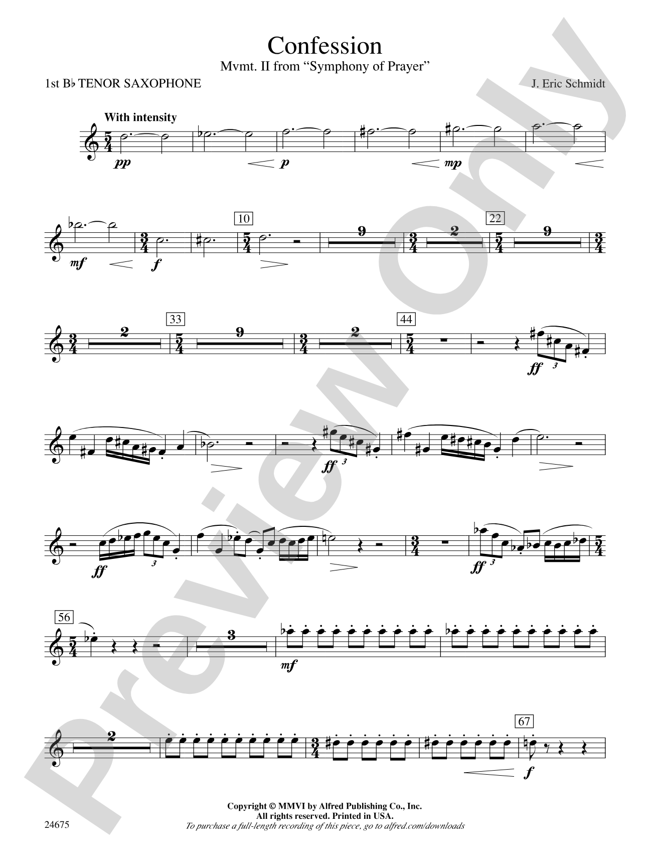 Confession (Movement 2 of Symphony of Prayer): B-flat Tenor Saxophone