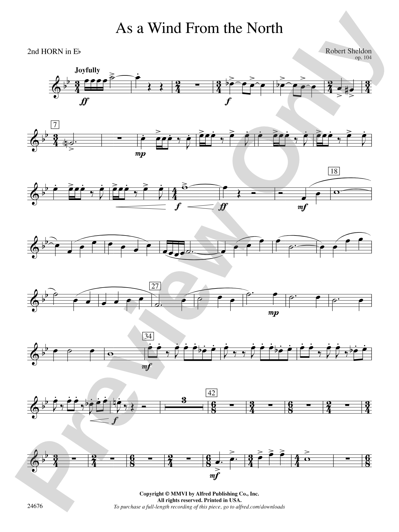 As a Wind from the North: (wp) 2nd Horn in E-flat