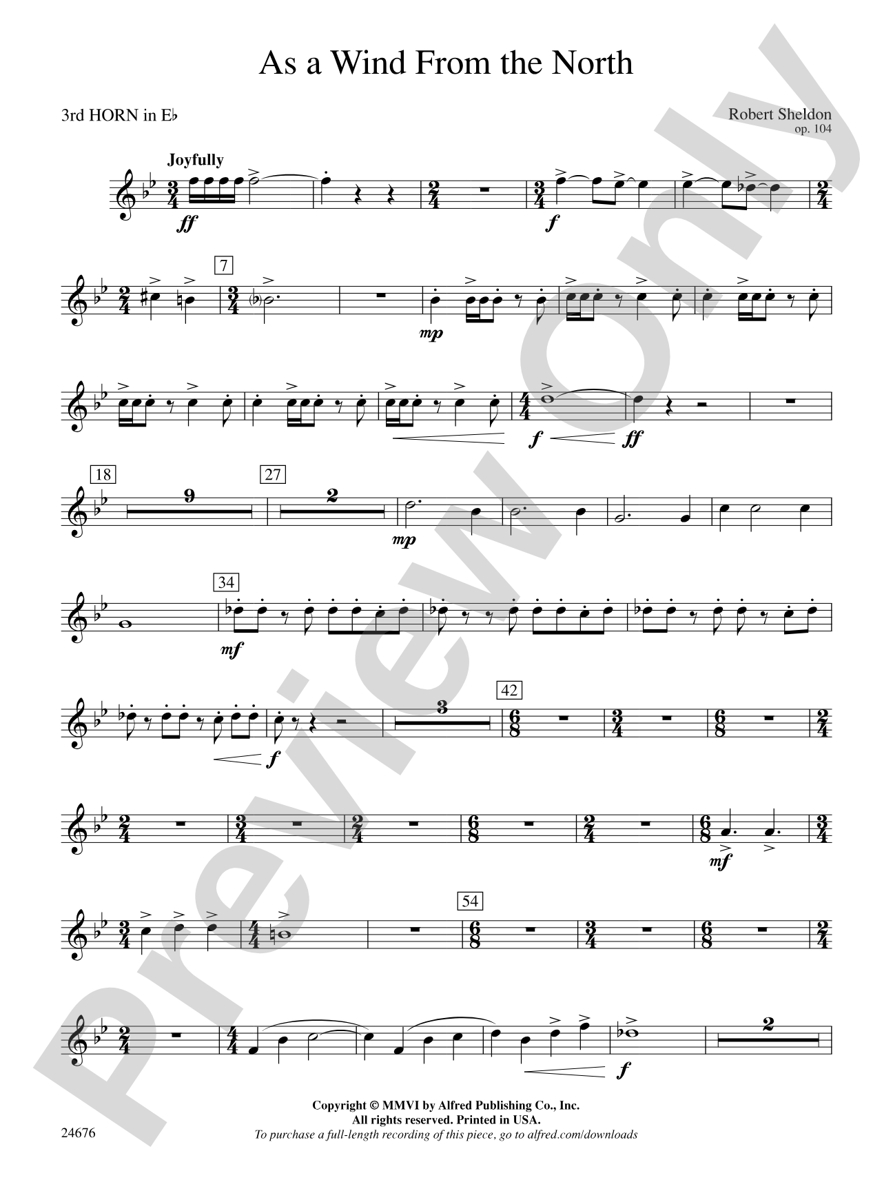 As a Wind from the North: (wp) 3rd Horn in E-flat