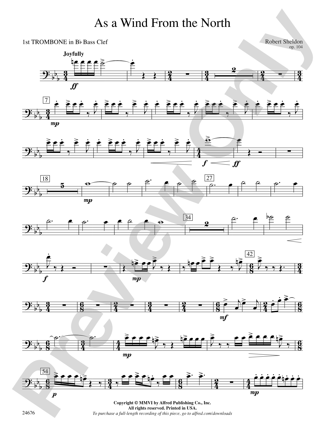 As a Wind from the North: (wp) 1st B-flat Trombone B.C.