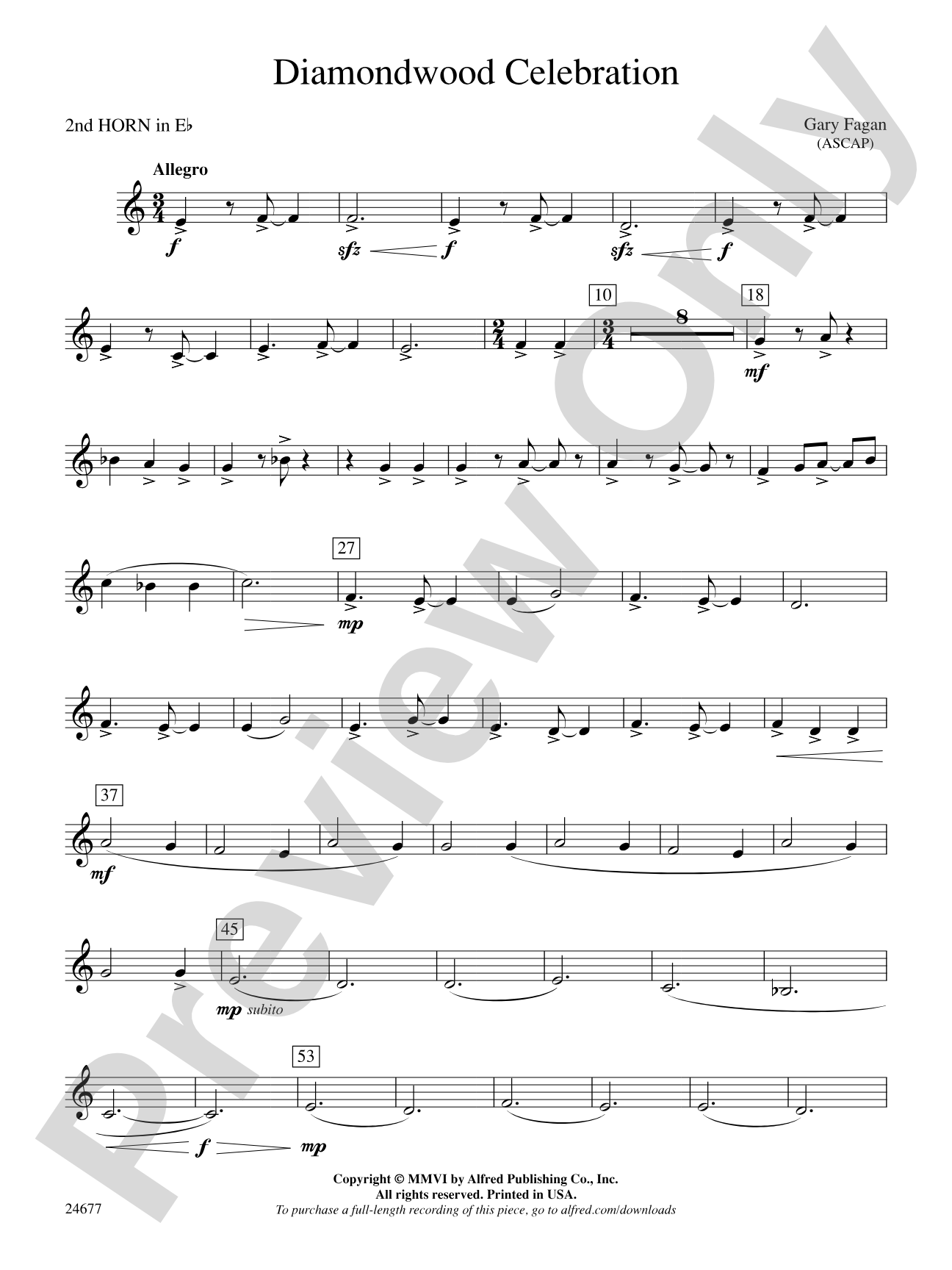 Diamondwood Celebration: (wp) 2nd Horn in E-flat