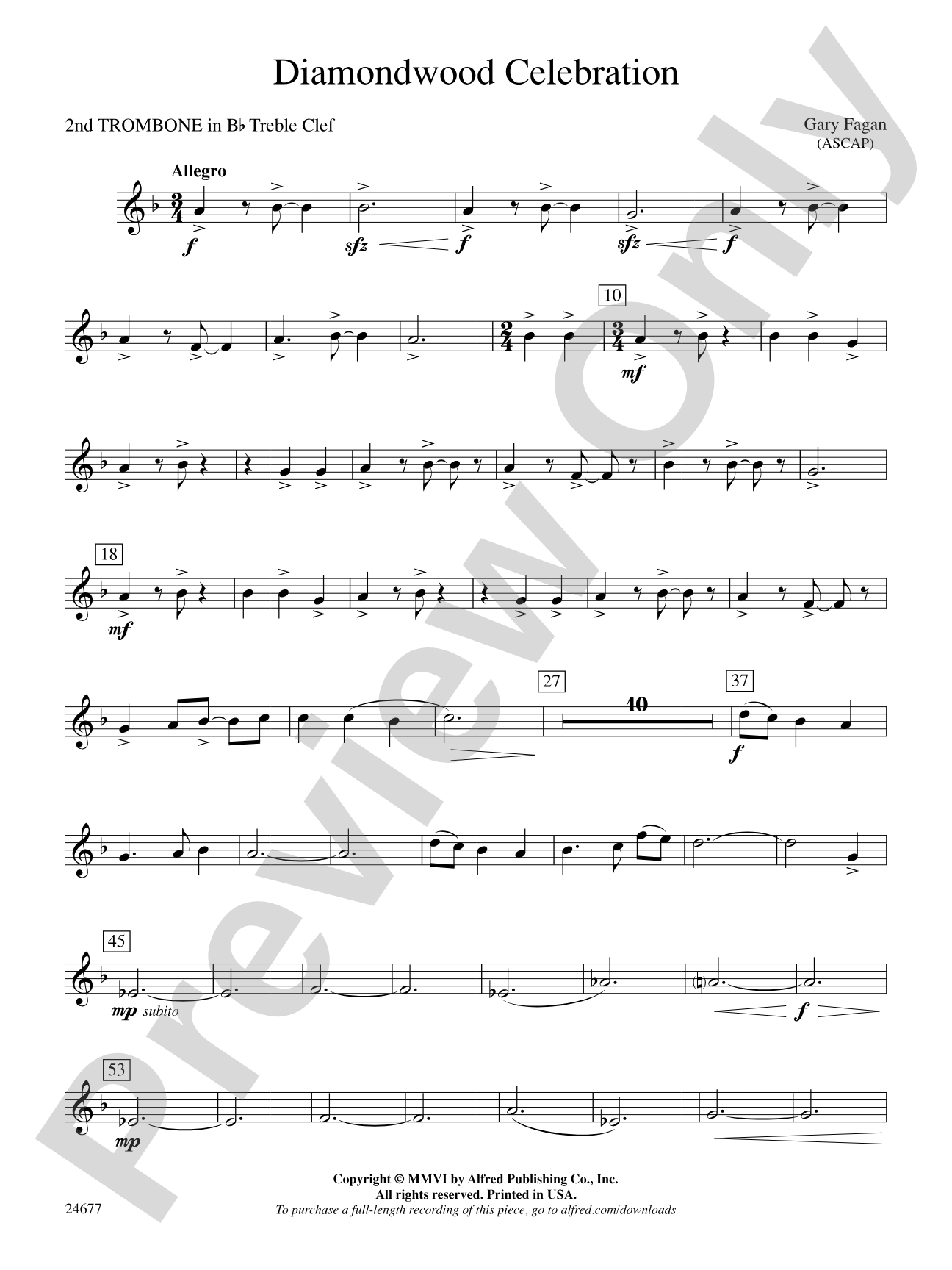Diamondwood Celebration: (wp) 2nd B-flat Trombone T.C.