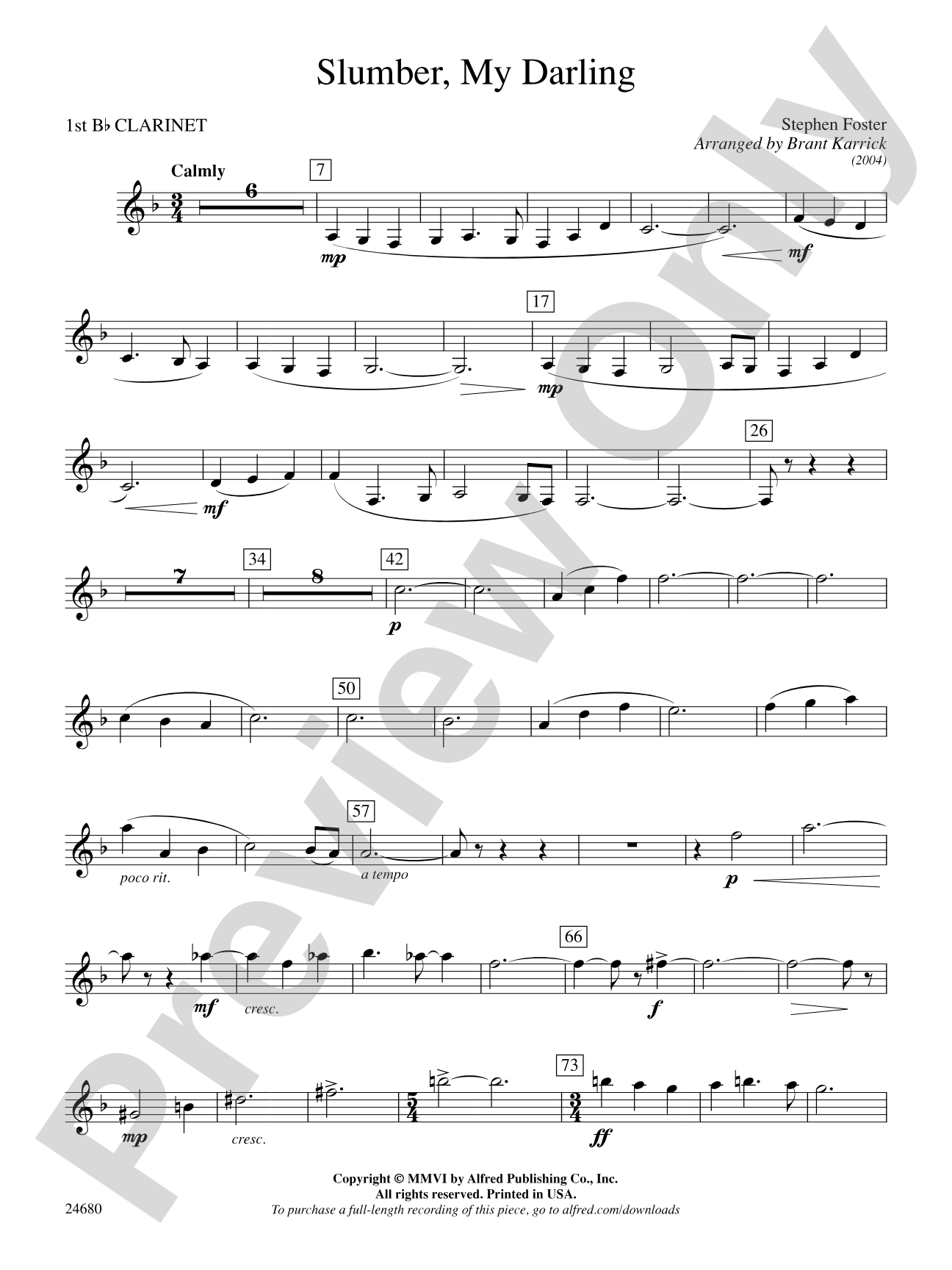 Slumber, My Darling: 1st B-flat Clarinet