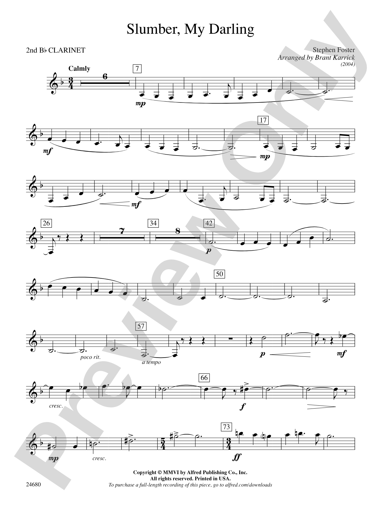 Slumber, My Darling: 2nd B-flat Clarinet