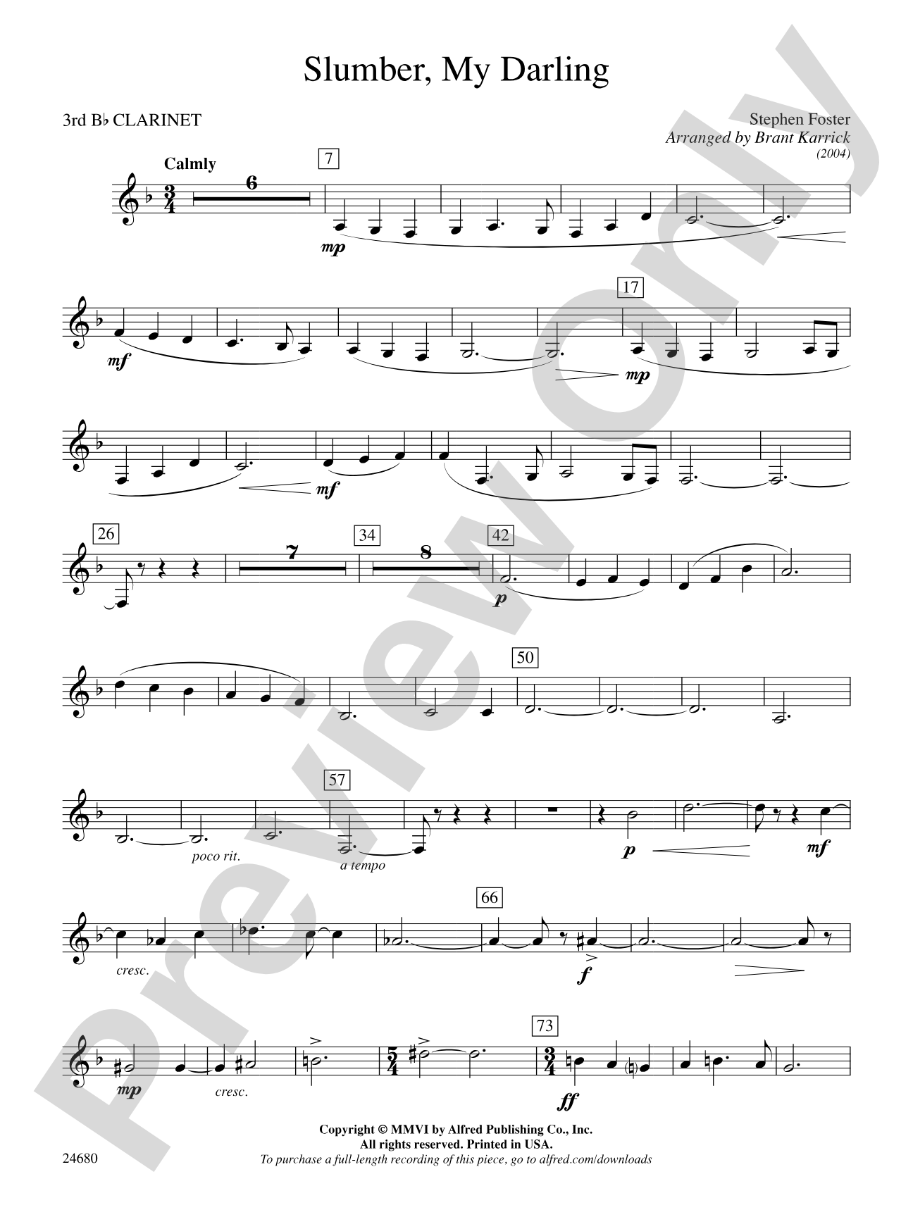 Slumber, My Darling: 3rd B-flat Clarinet