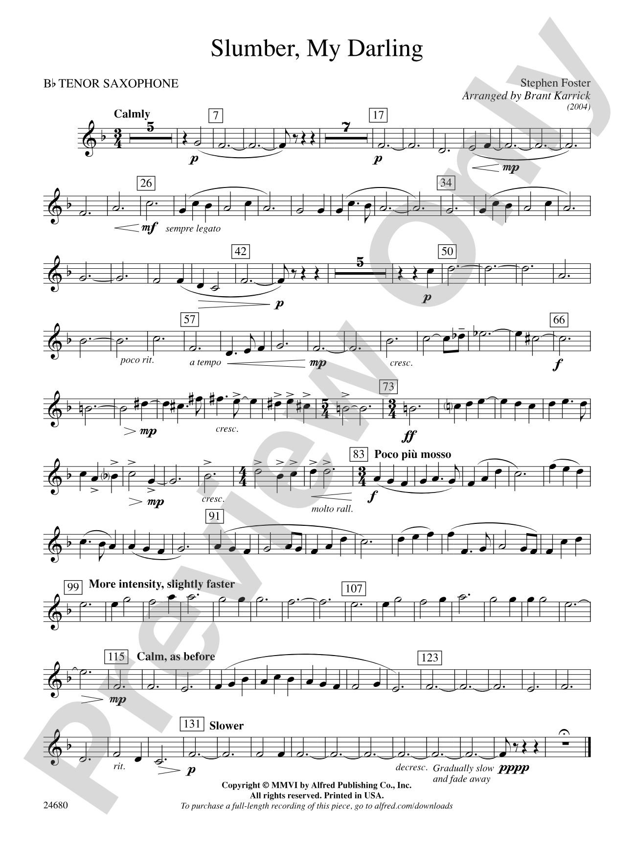 Slumber, My Darling: B-flat Tenor Saxophone