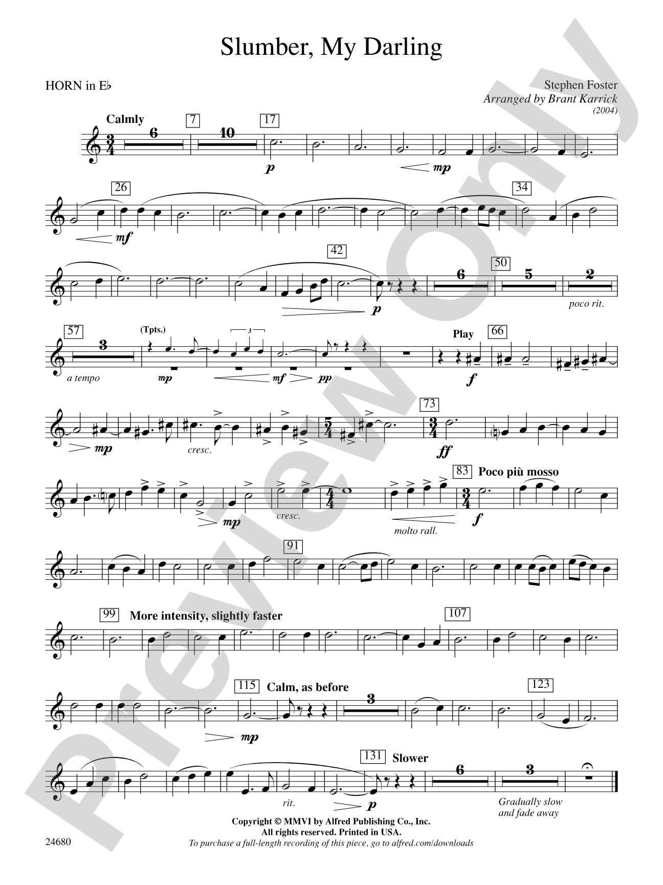 Slumber, My Darling: (wp) 1st Horn in E-flat