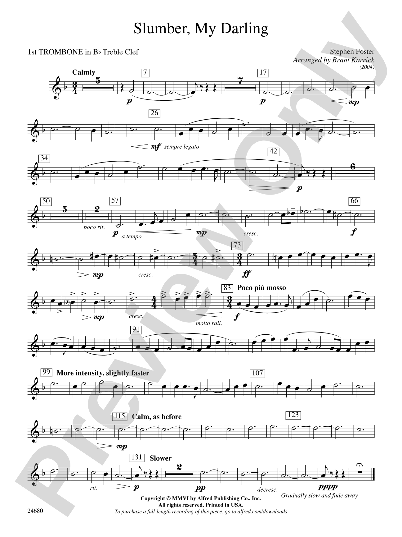 Slumber, My Darling: (wp) 1st B-flat Trombone T.C.